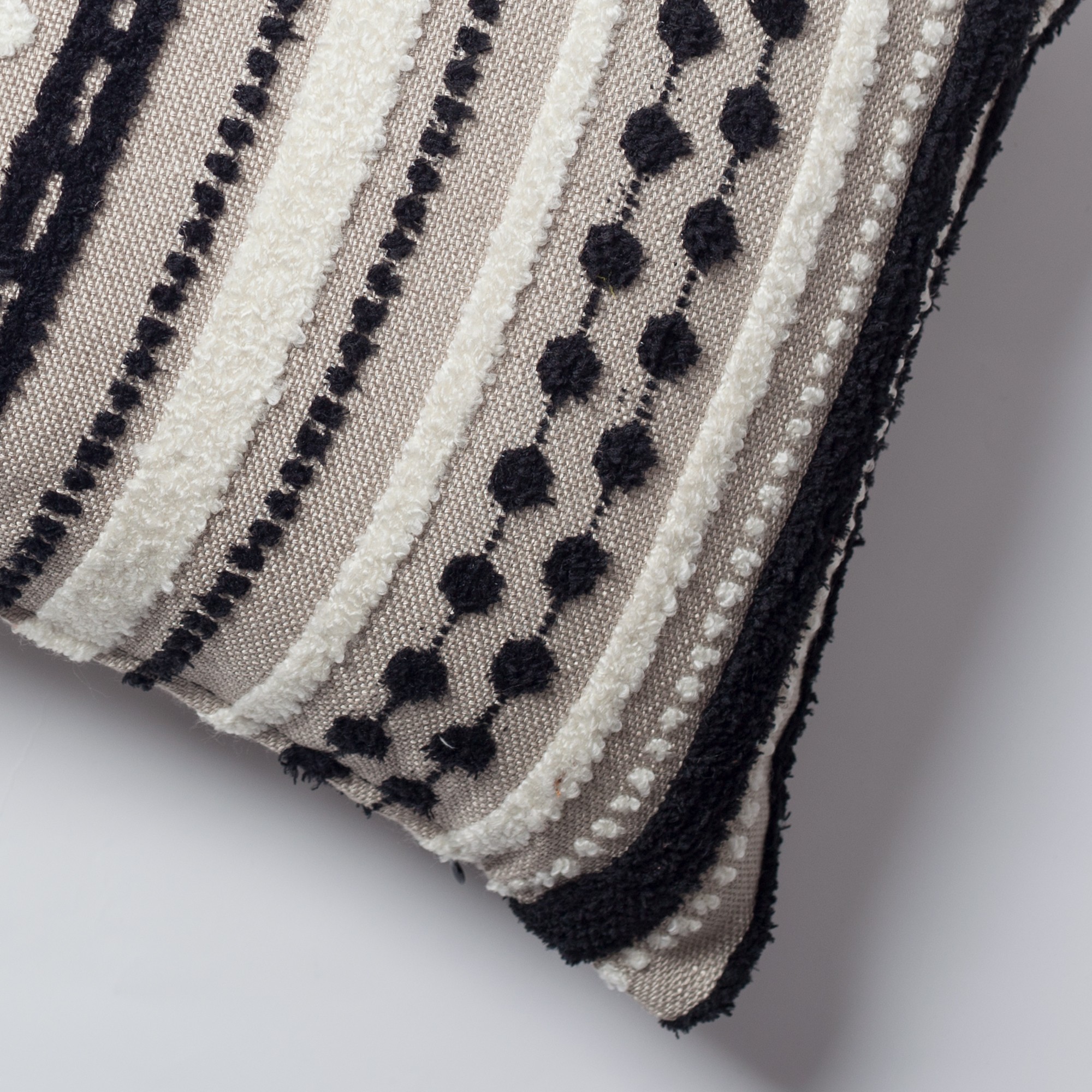 "Nomad" - Multicolored Striped Linen Decorative Pillow 16x24 Inch - Black & White (Cover Only)