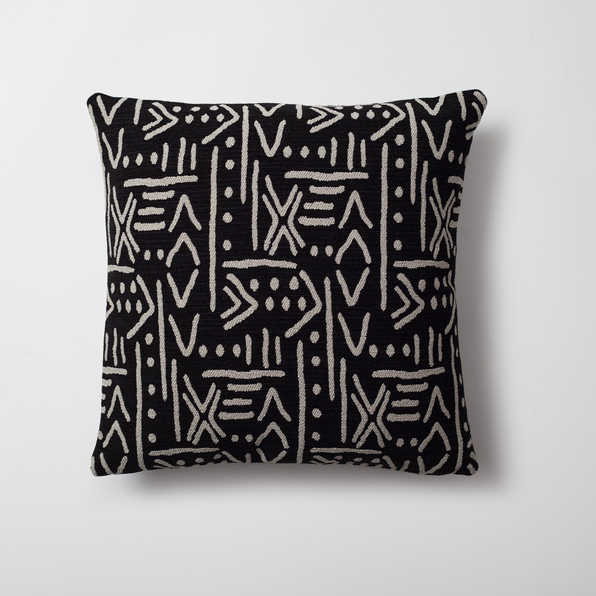 "Icon" - African Patterned 18x18 Inch Linen Pillow - Black (Cover Only)