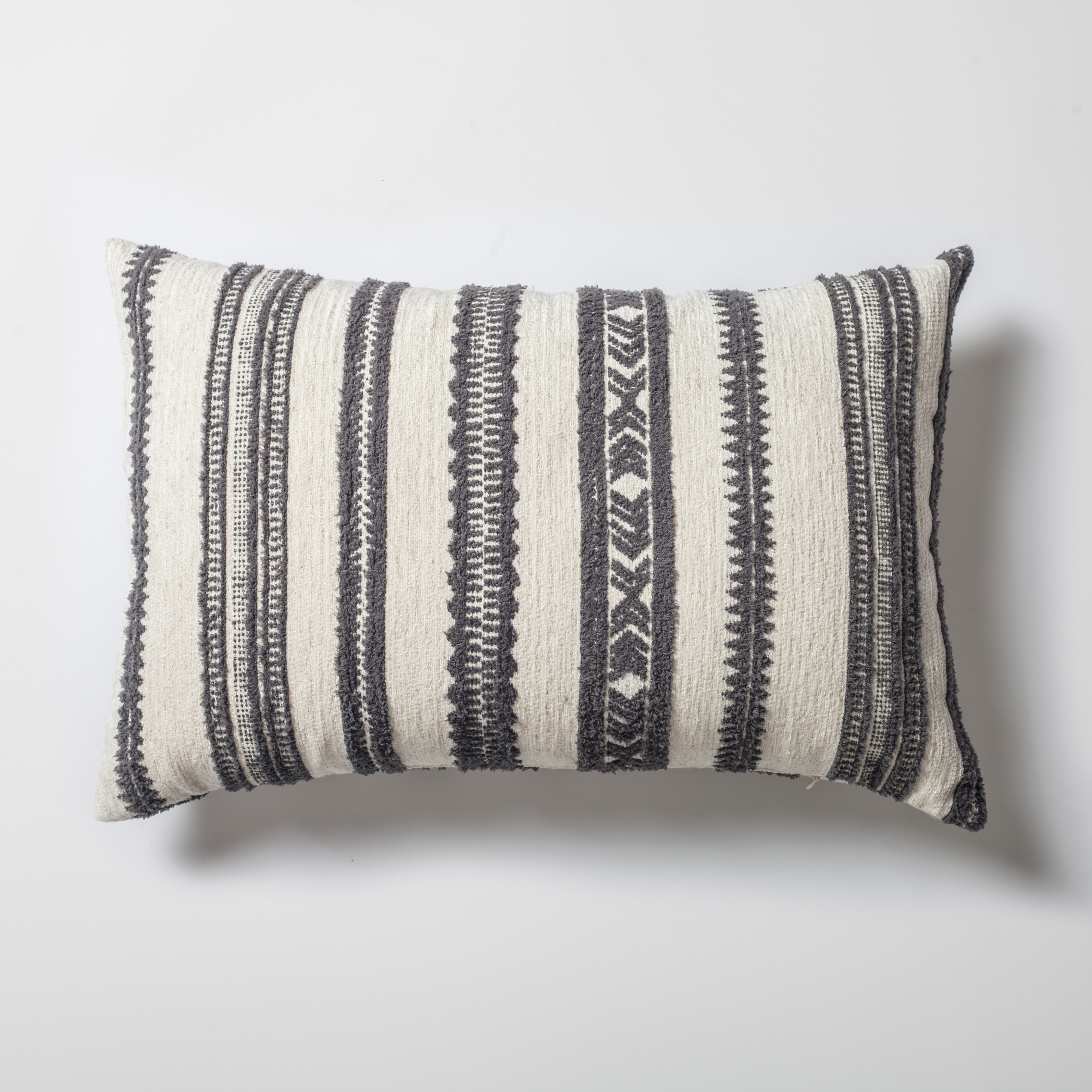 "Mitos" - Ethnic Striped Patterned 16x24 Inch Pillow - Gray (Cover Only)