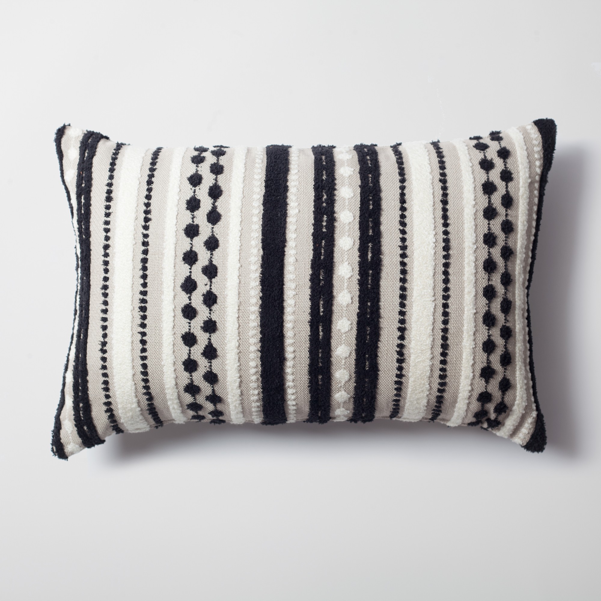 "Nomad" - Multicolored Striped Linen Decorative Pillow 16x24 Inch - Black & White (Cover Only)