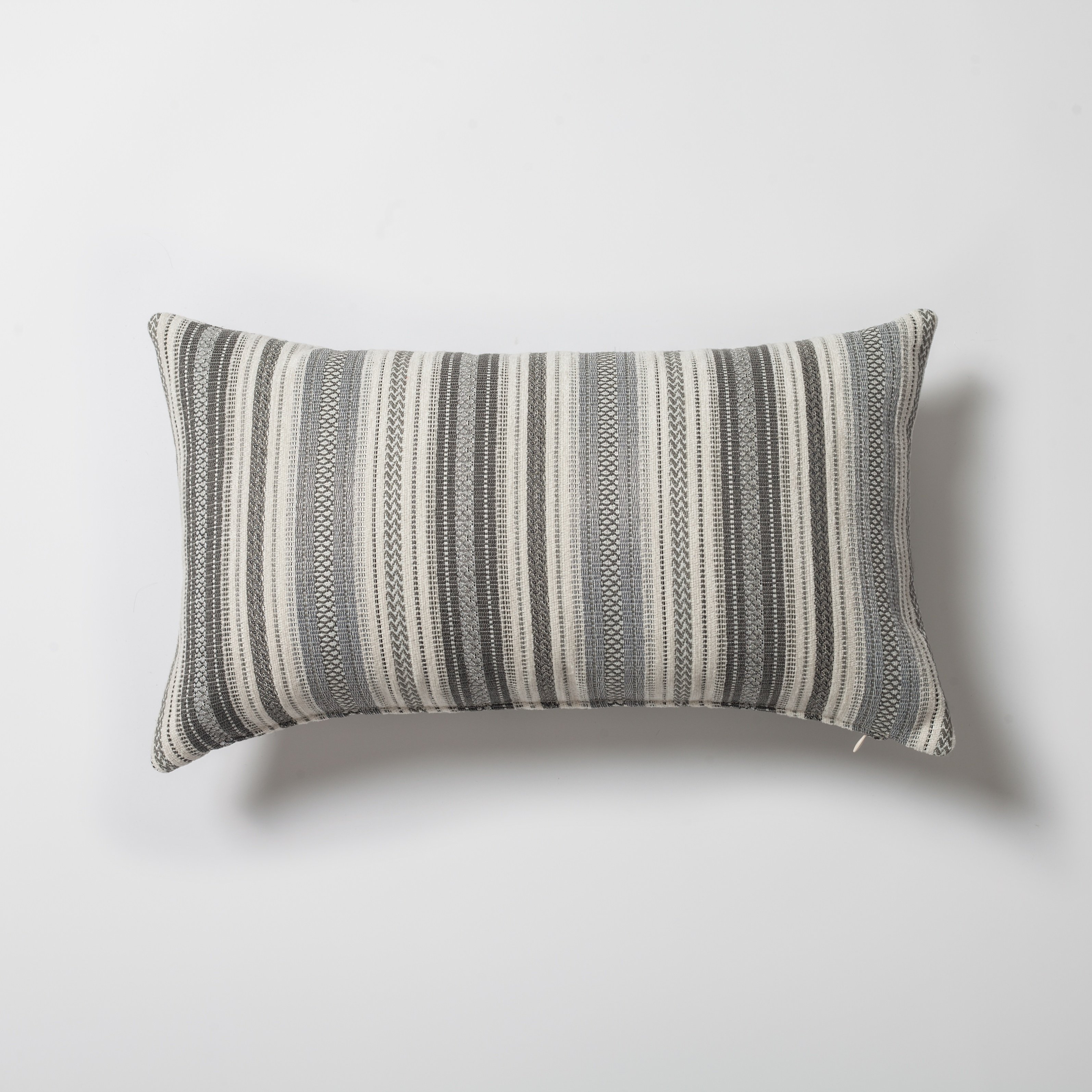 "Boho" - Striped Ethnic Motif Patterned Cushion 12x20 Inch - Gray (Cover Only)