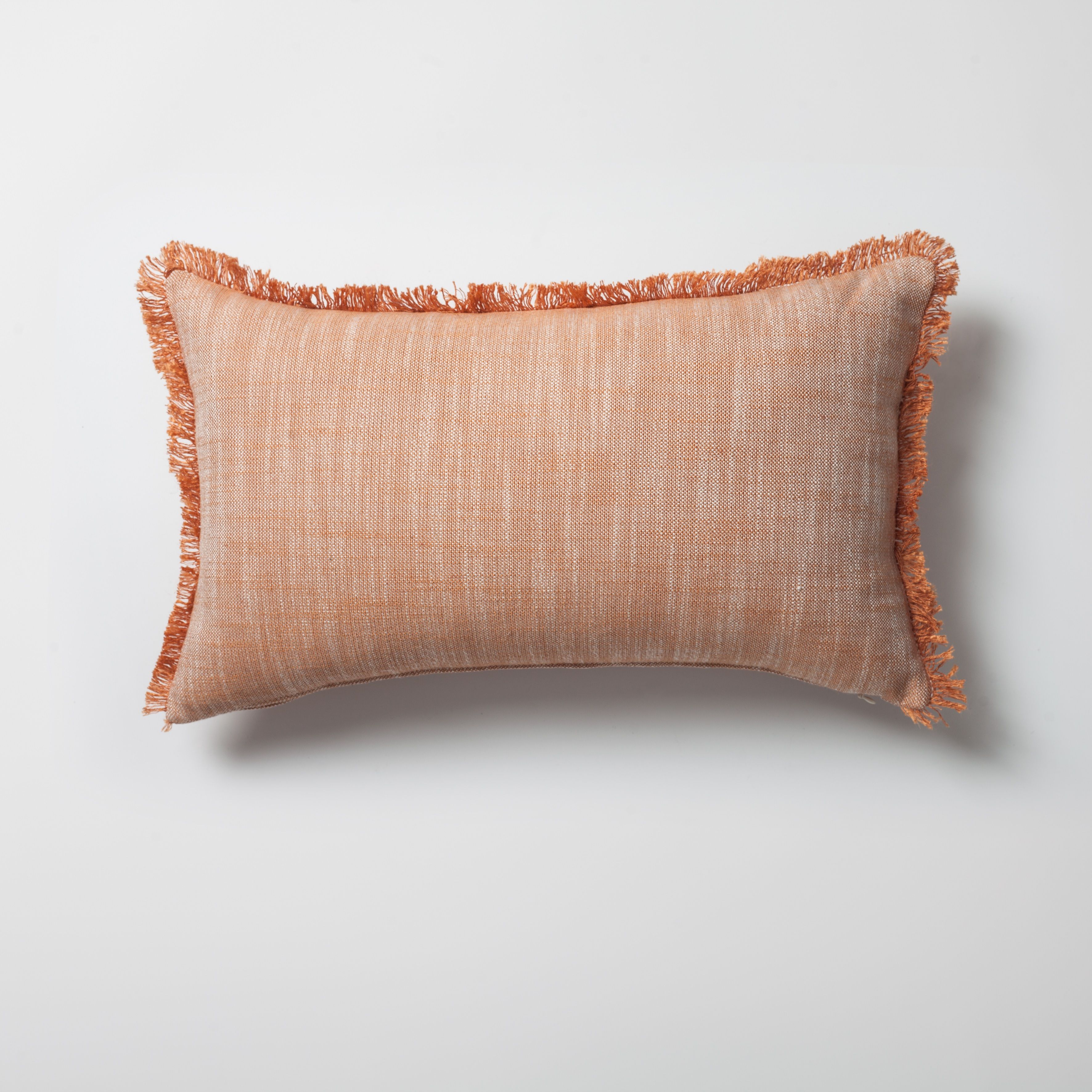 "Soho" - Linen Fringed Pillow 12x20 Inch - Orange (Cover Only)