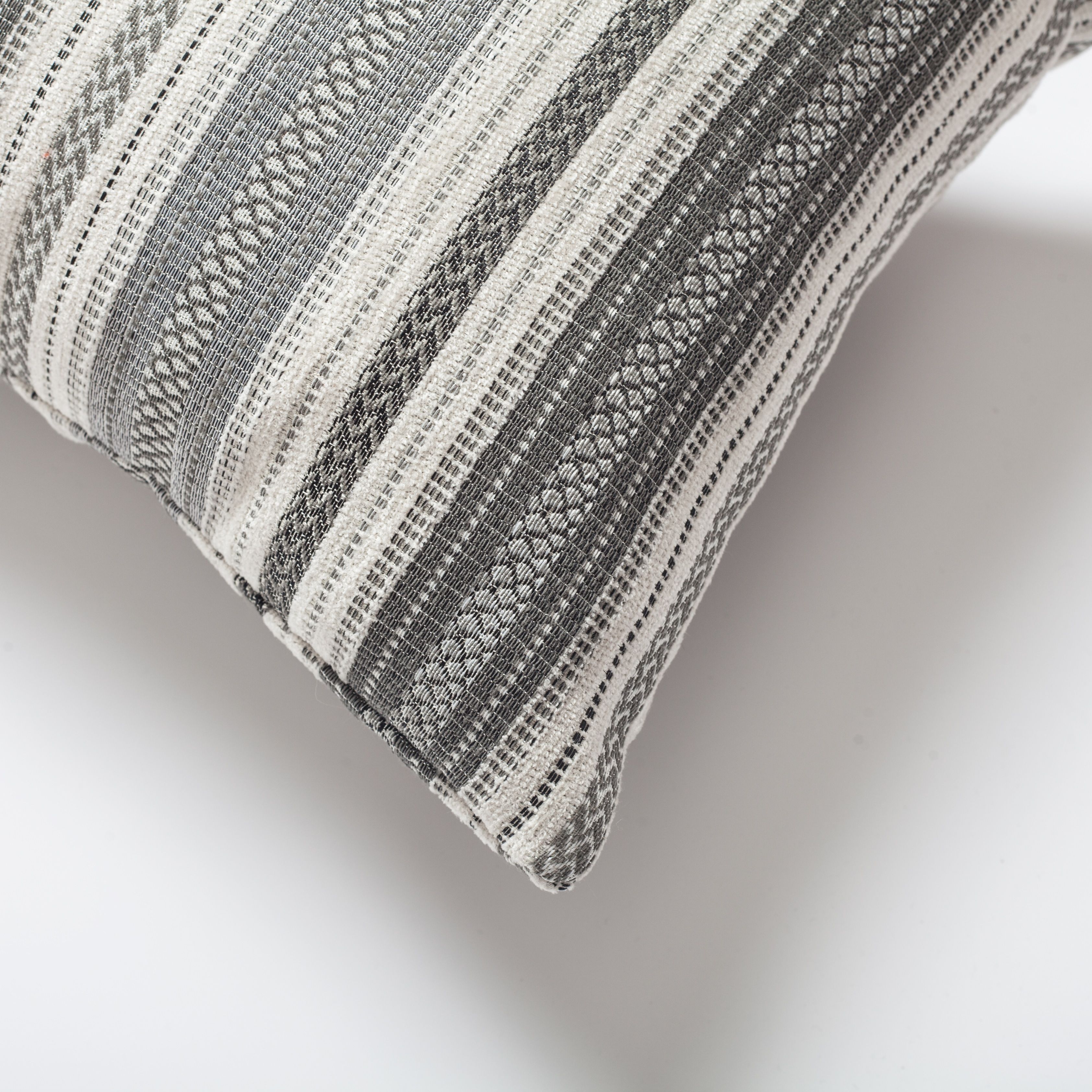 "Boho" - Striped Ethnic Motif Patterned Cushion 12x20 Inch - Gray (Cover Only)