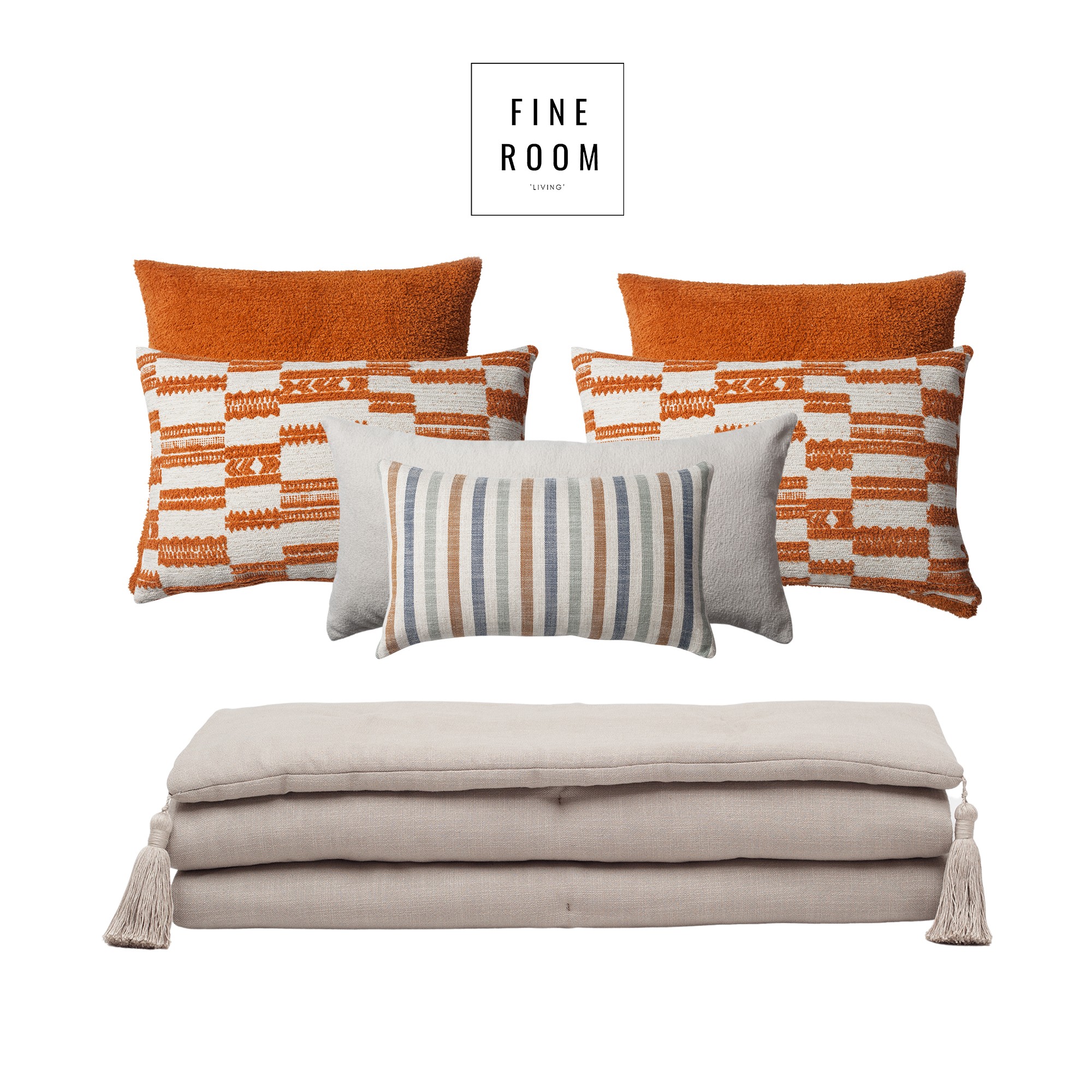"Loom" Linen Tasseled Bed Runner + 6 Pillow Set Surya Capri - Orange (Cover Only)