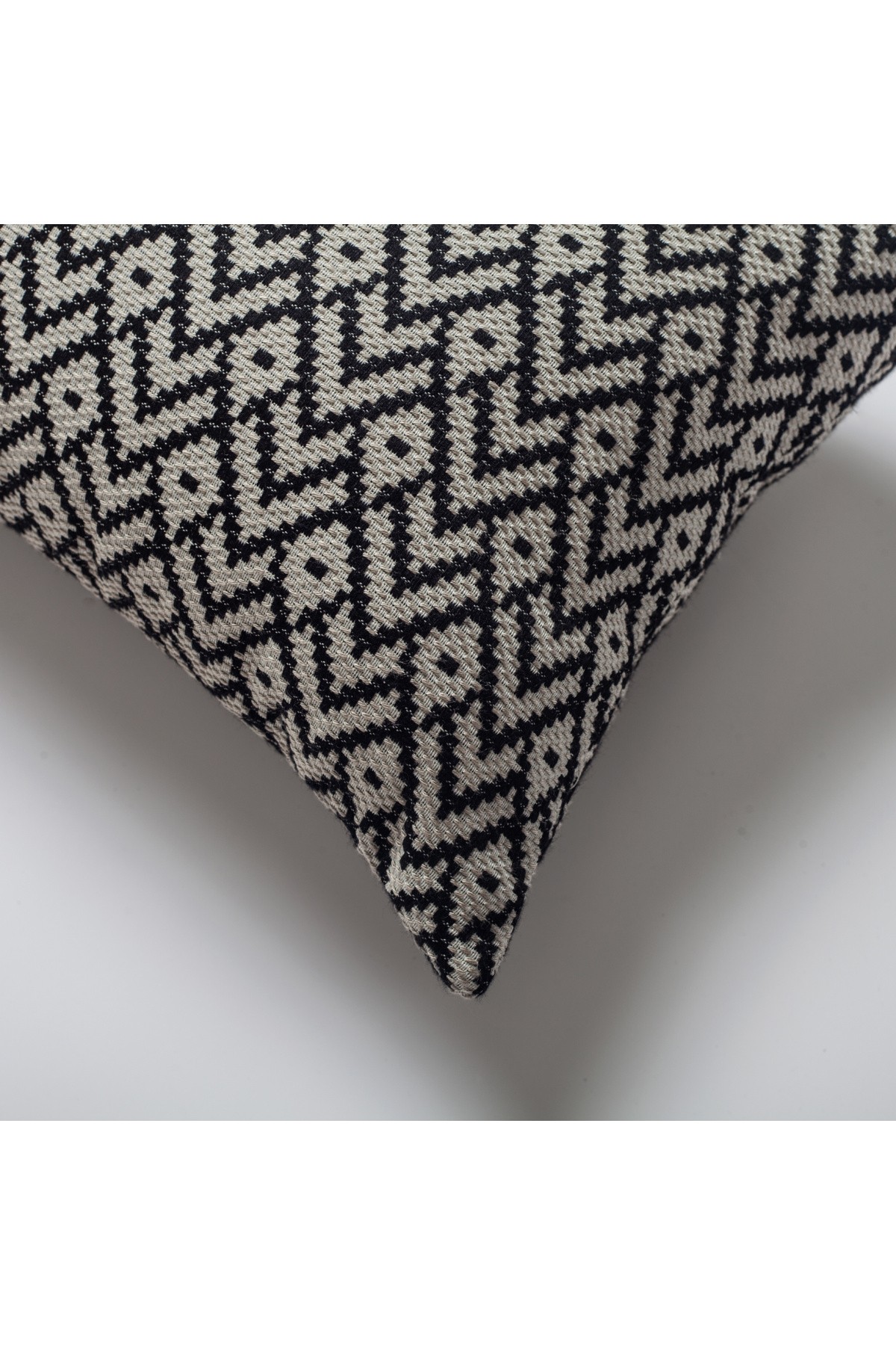 "Gusto" - Linen Modern Small Patterned Linen Pillow 12x20 Inch - Black (Cover Only)