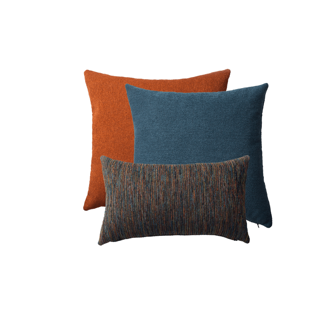 "Julia & Bamboo" - Decorative Pillow - 3-Piece Combo Set - Orange & Blue (Cover Only)