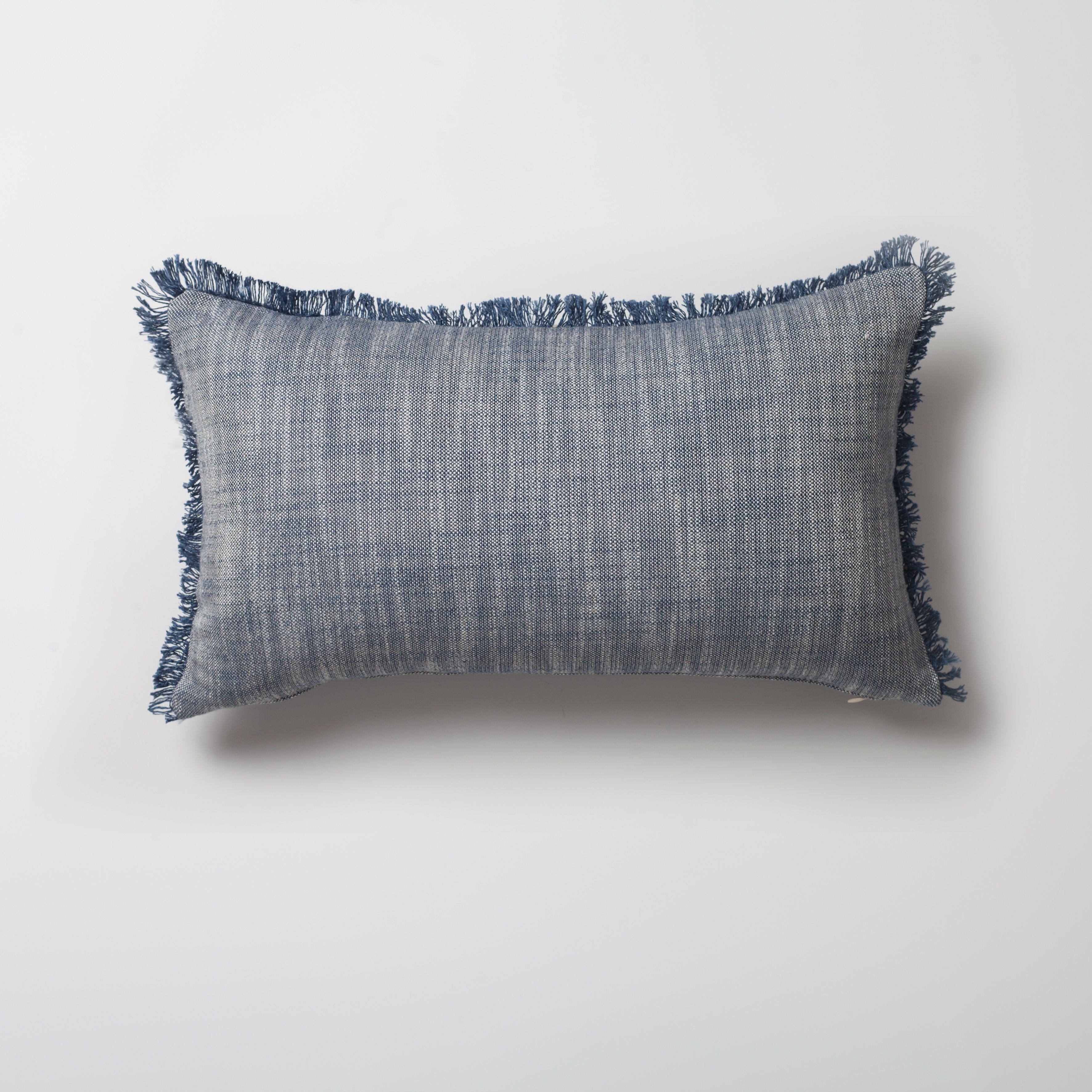 "Soho" - Linen Fringed Pillow 12x20 Inch - Blue (Cover Only)