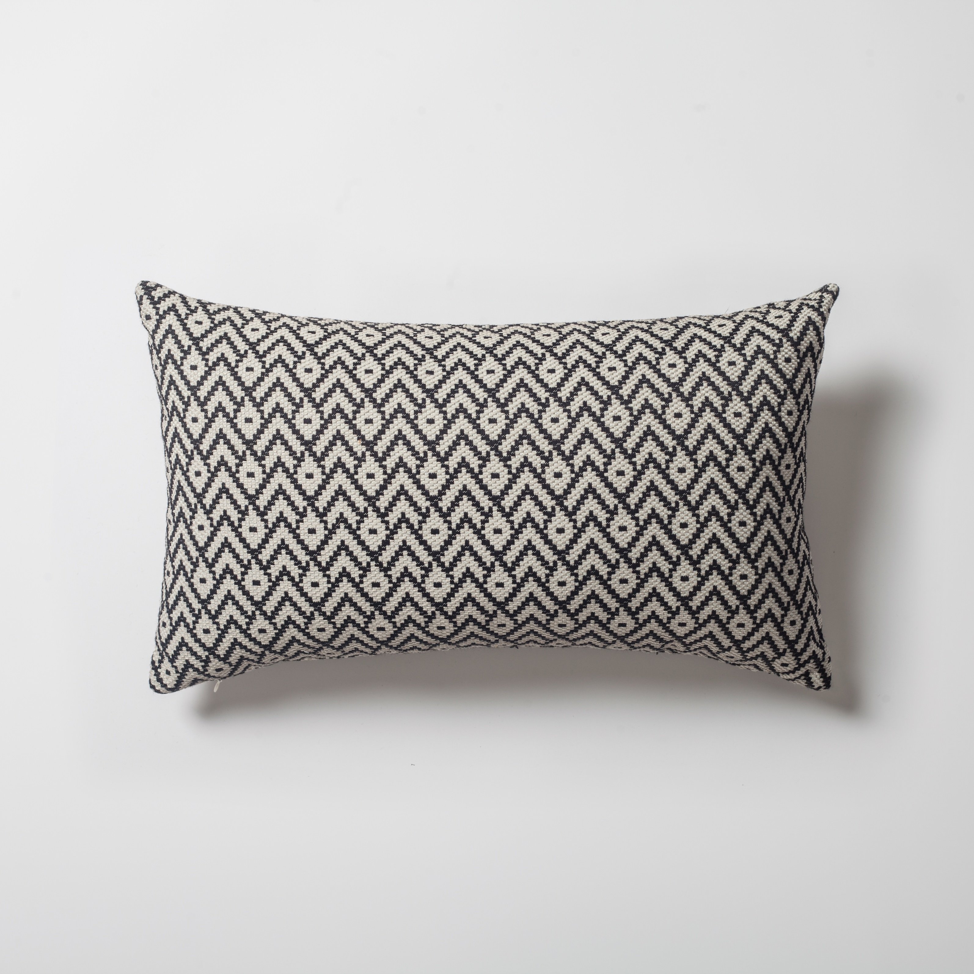"Gusto" - Linen Modern Small Patterned Linen Pillow 12x20 Inch - Black (Cover Only)