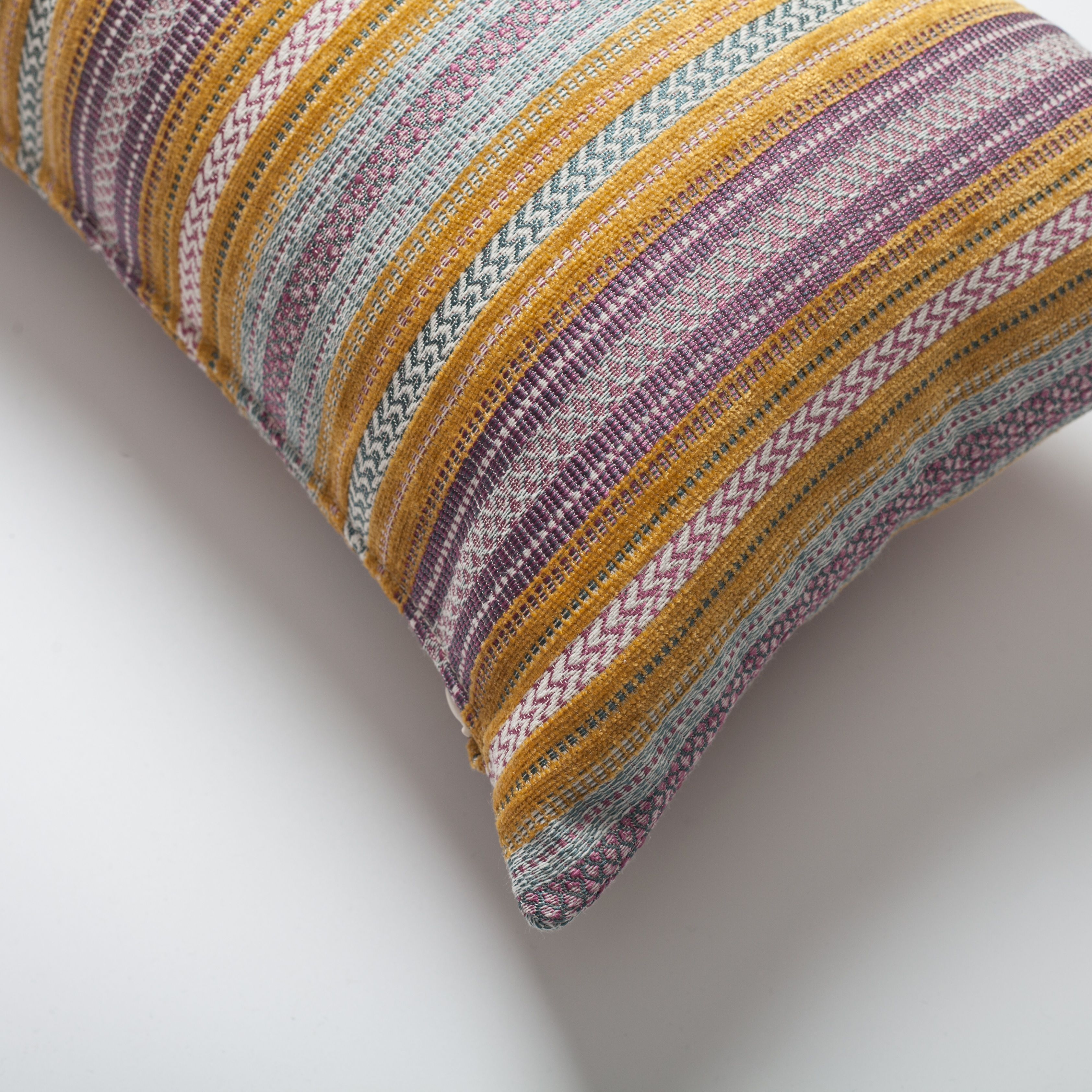 "Boho" - Striped Ethnic Motif Patterned Cushion 12x20 Inch - Yellow (Cover Only)