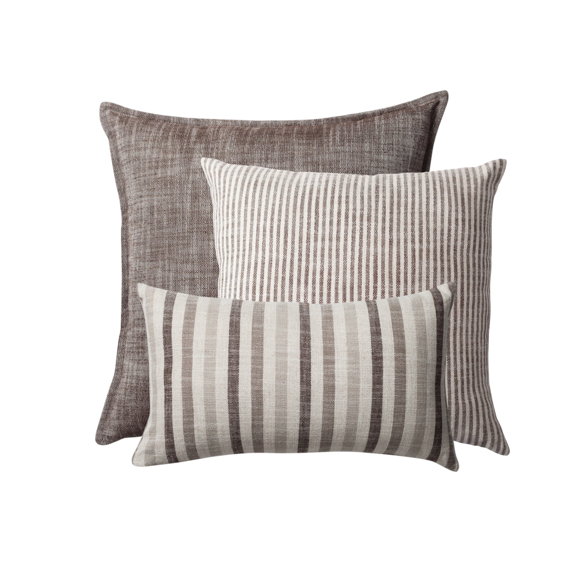 " StripeOnStripe " - Dekoratif Yastık- 3'lü Kombin Set - Kahverengi & Keten