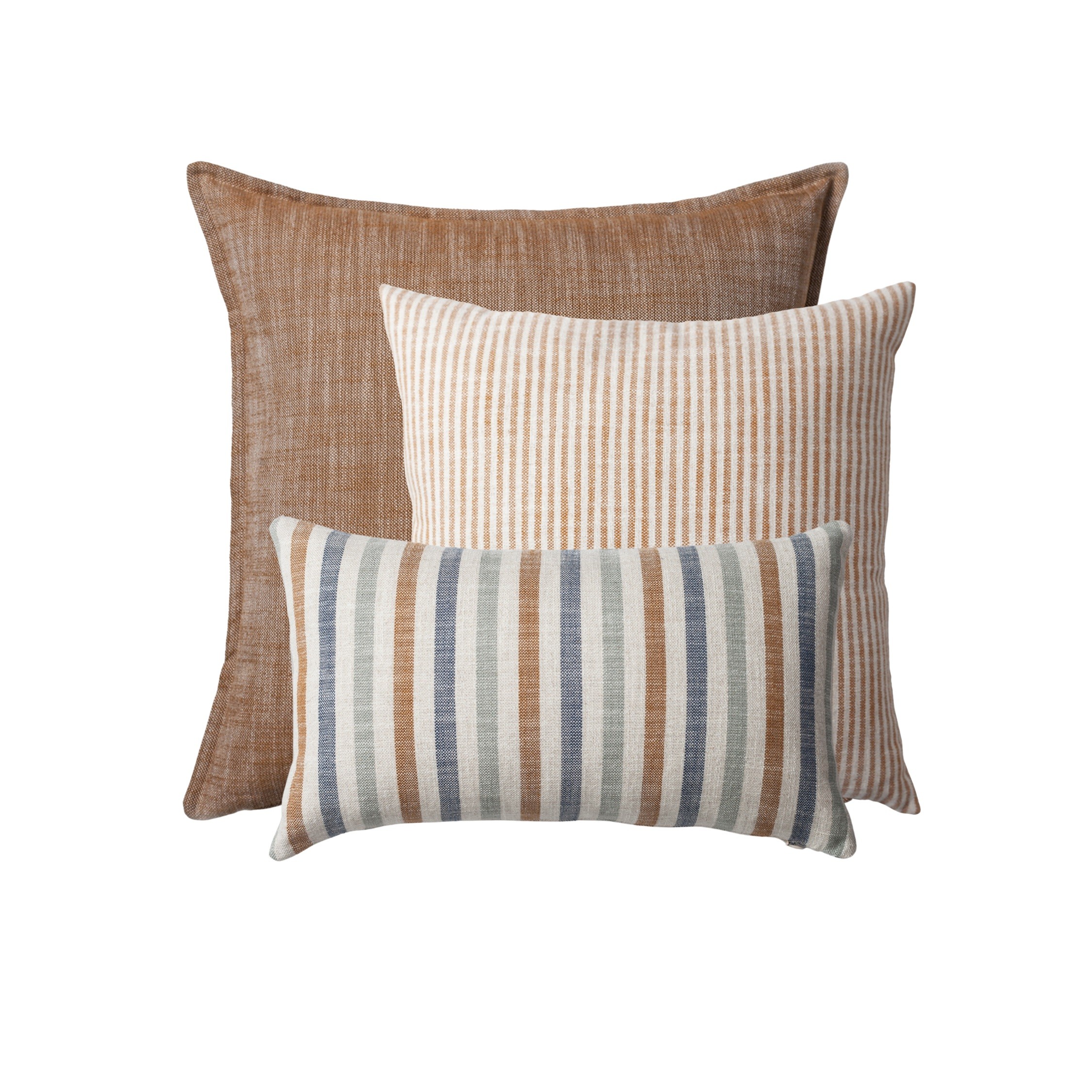 " StripeOnStripe " - Dekoratif Yastık- 3'lü Kombin Set - Hardal & Keten