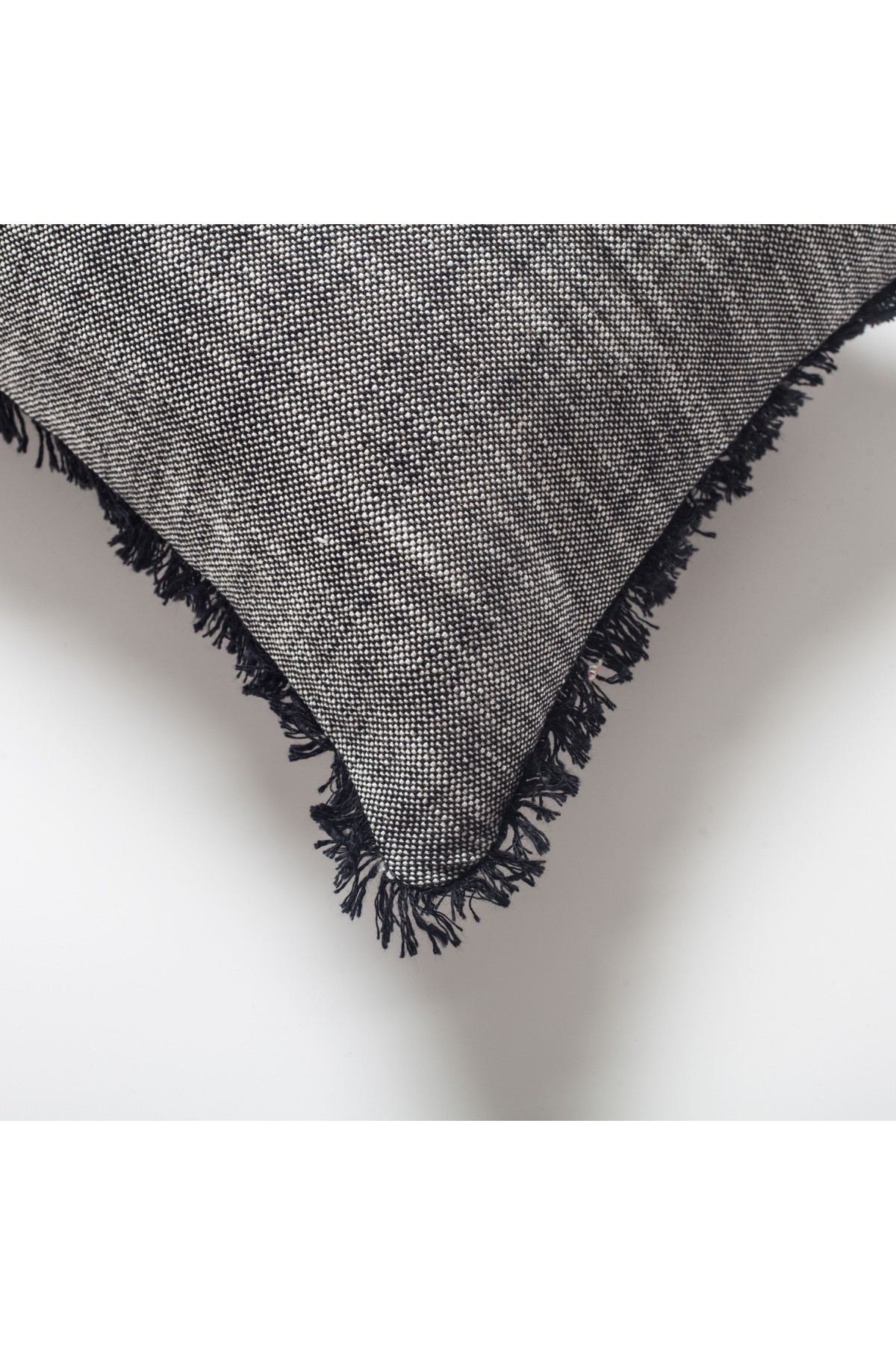 "Soho" - Linen Fringed Pillow 12x20 Inch - Black (Cover Only)