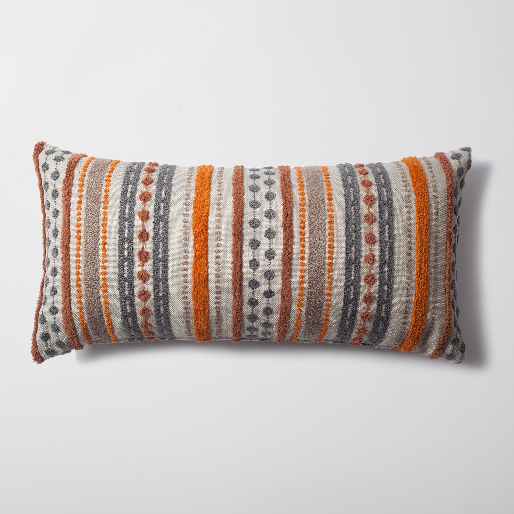 Nomad - Multicolored Striped Linen Decorative Pillow 14x28 Inch - Orange