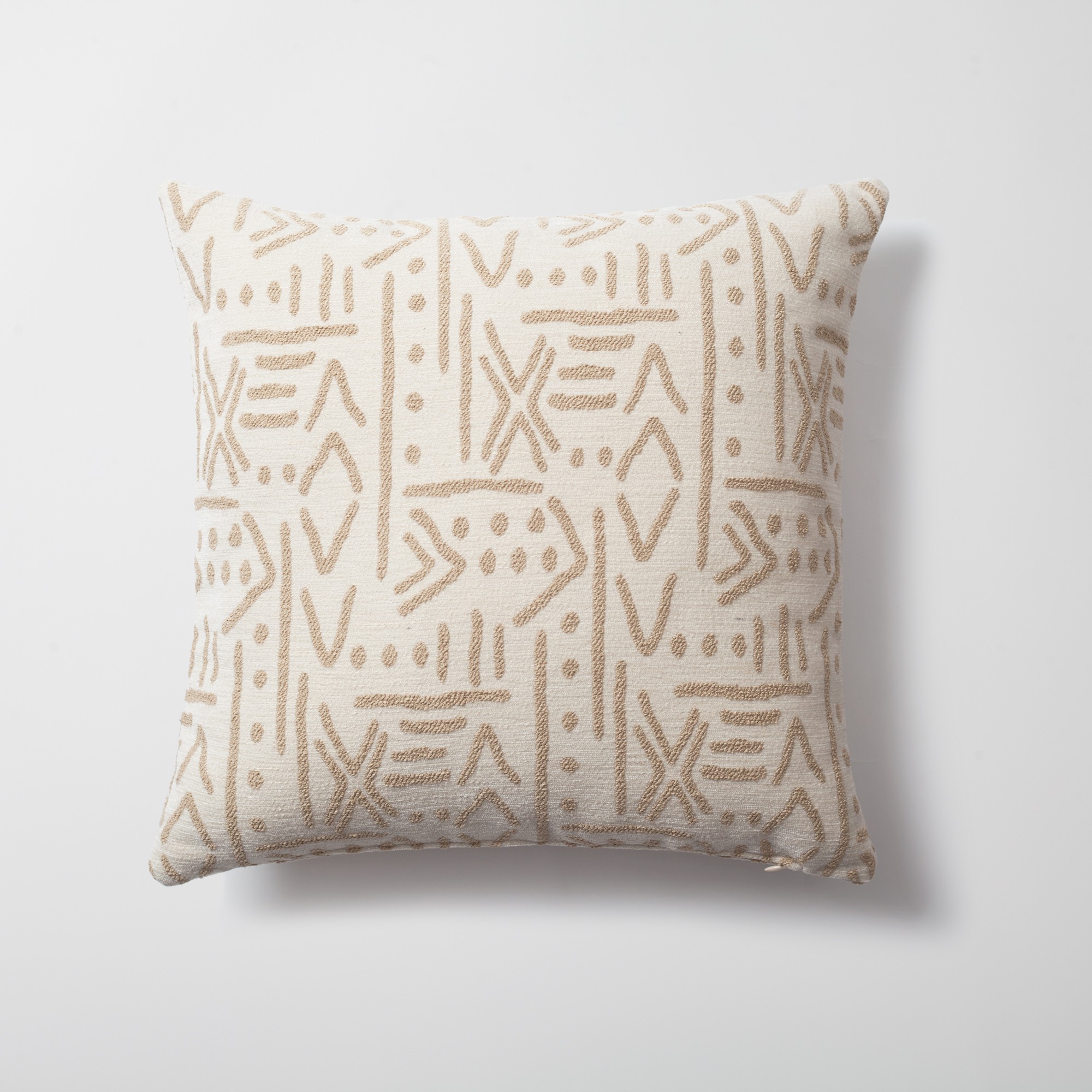 "Icon" - African Patterned 18x18 Inch Linen Pillow - Cream (Cover Only)