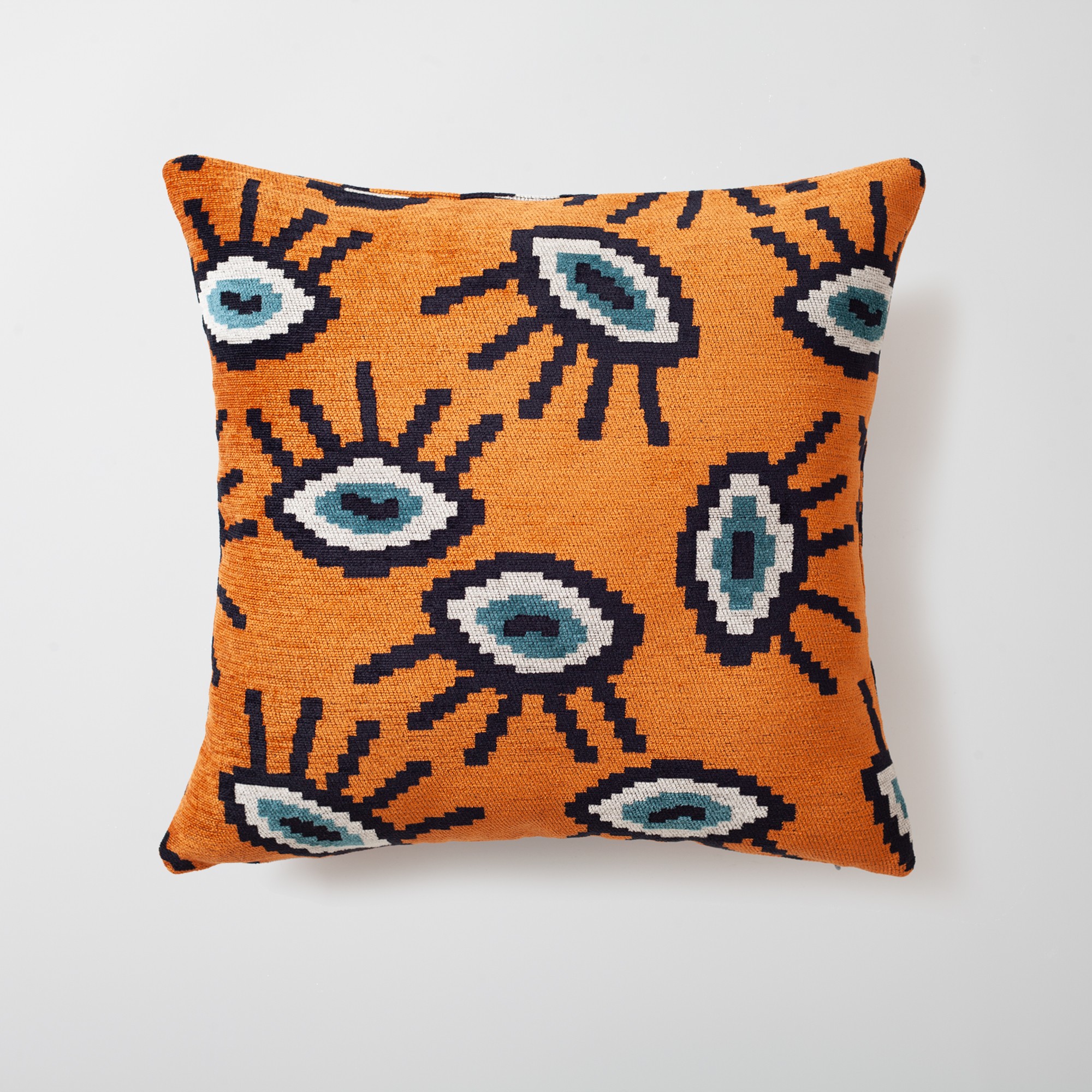 " Yonobi " - Eye Patterned Throw Pillow 18x18 Inch - Orange (Cover Only)