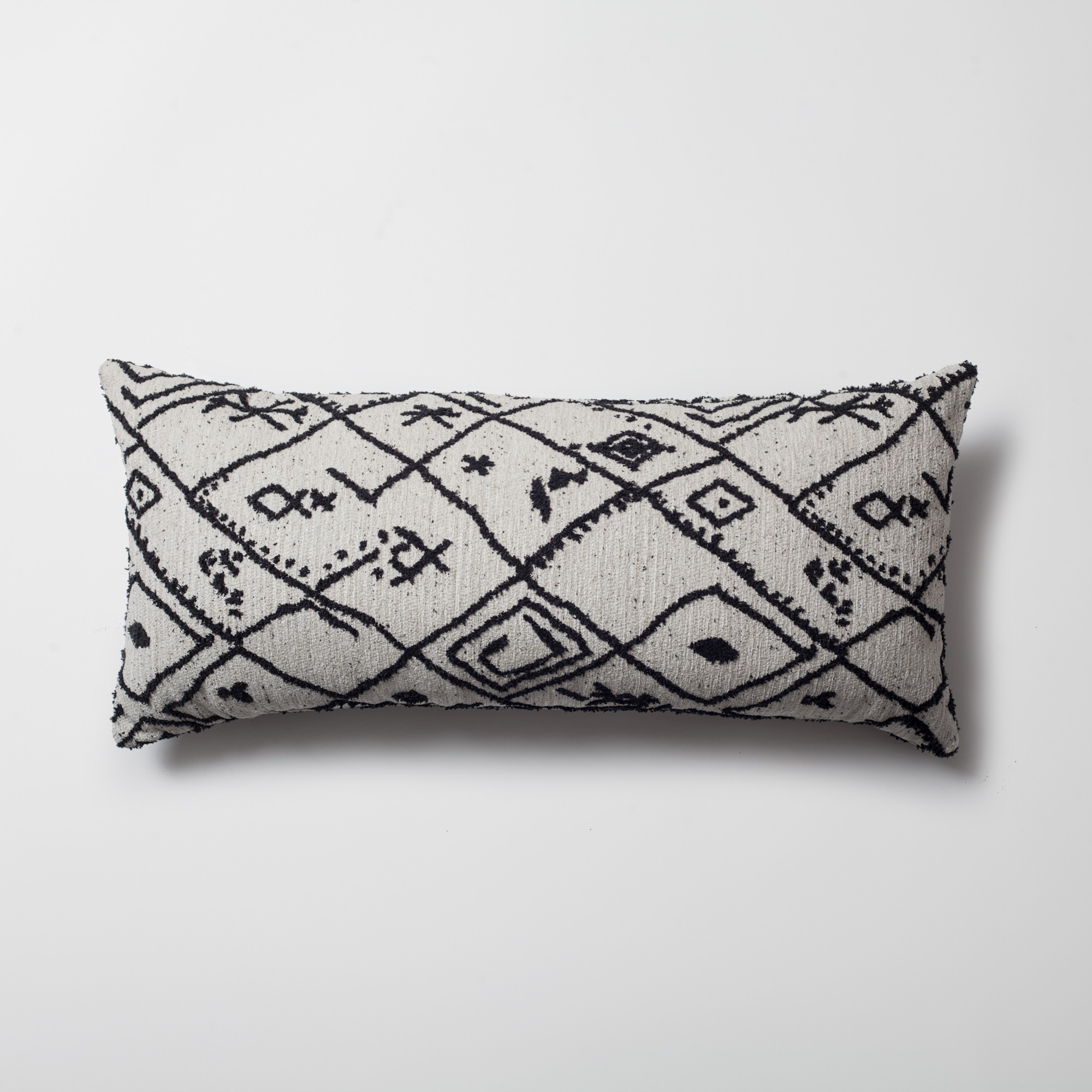 "Merino" - Ethnic Motif Patterned Pillow 14x28 Inch - Black and White (Cover Only)