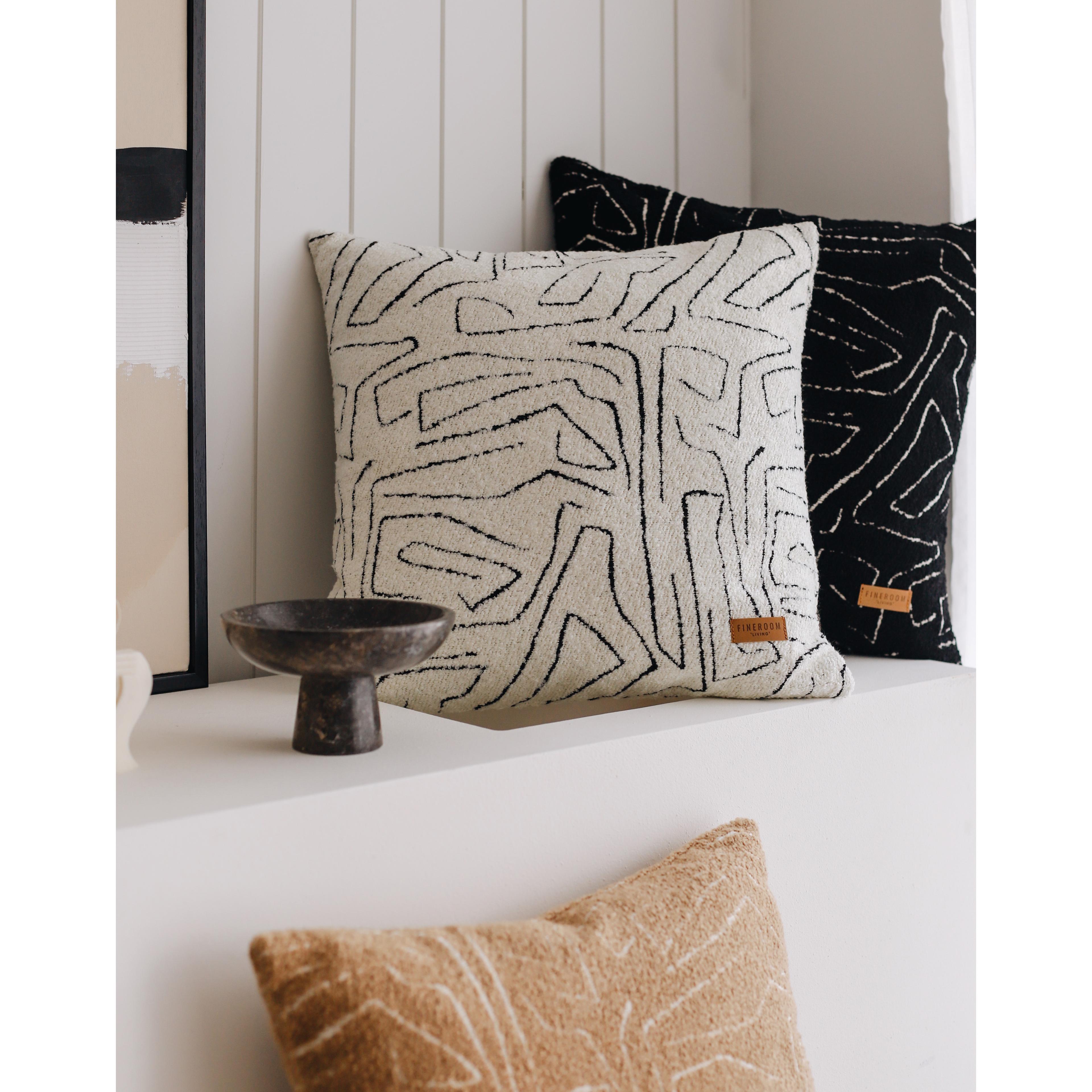 "Amorf" - Abstract Patterned 20x20 Inch Cushion - White and Black (Cover Only)