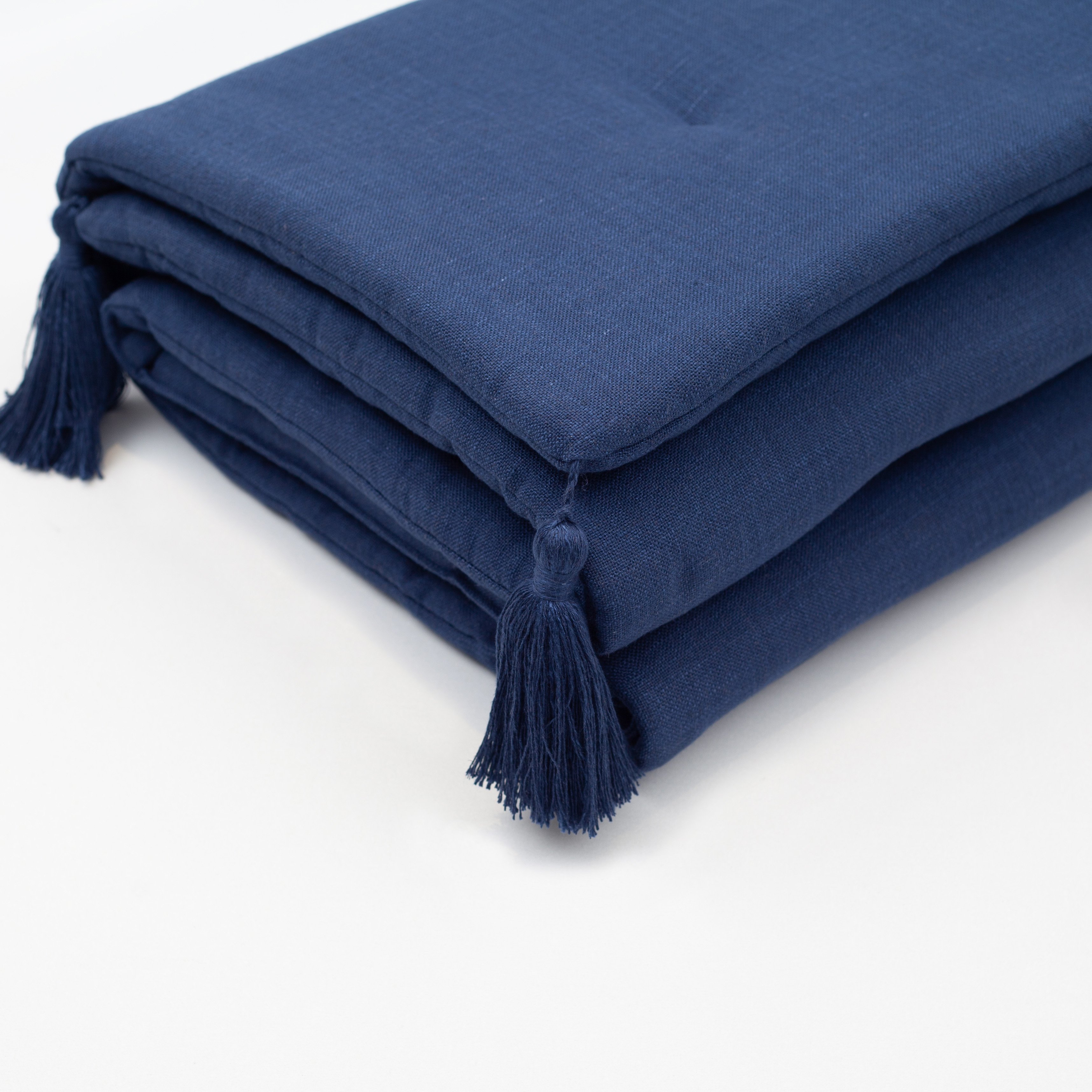 " Loom " Keten Püsküllü Yatak Runner + 5 Yastıklı Set Gilda Otto - Lacivert
