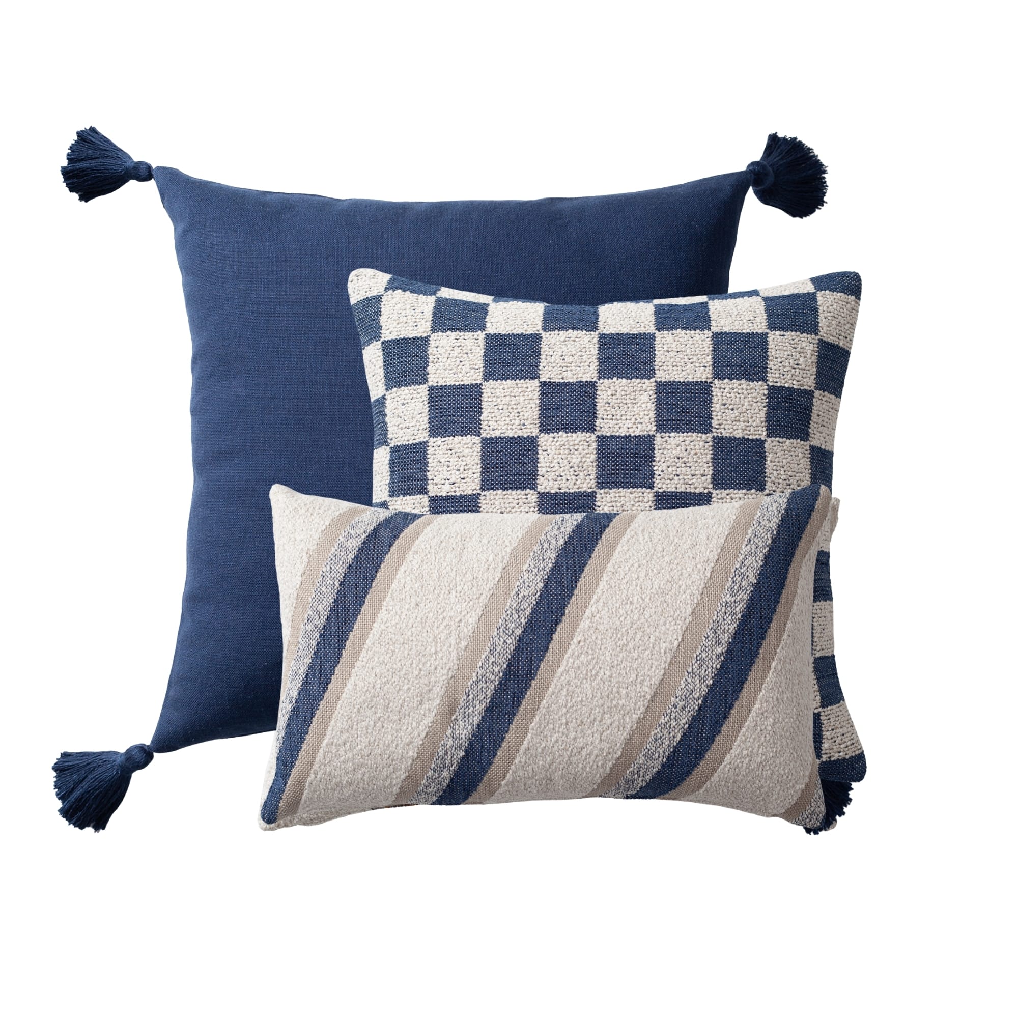 " Loom & Mojo " - Dekoratif Yastık- 3'lü Kombin Set - Mavi