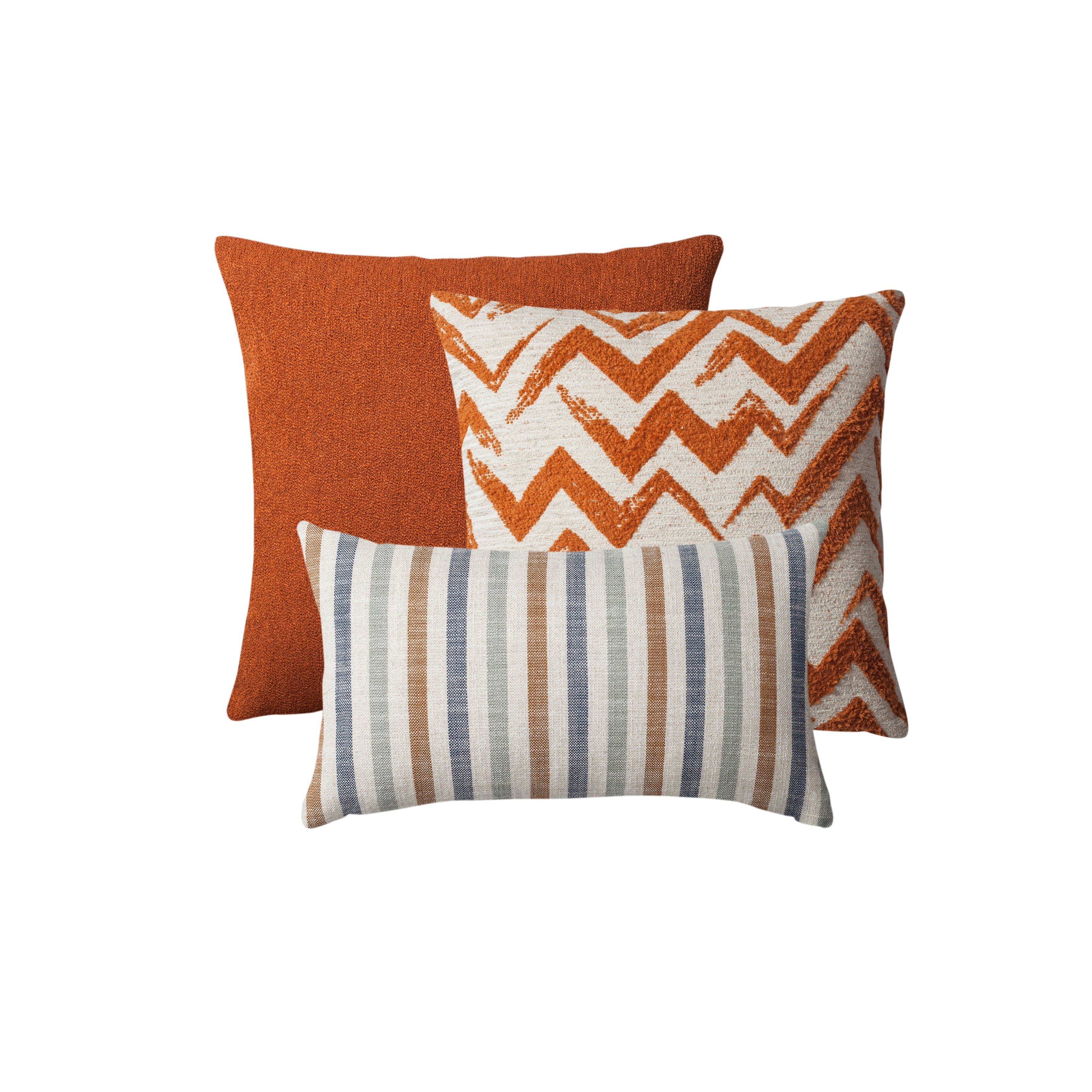 "Symi" - Decorative Pillow - 3-Piece Combo Set - Orange (Cover Only)