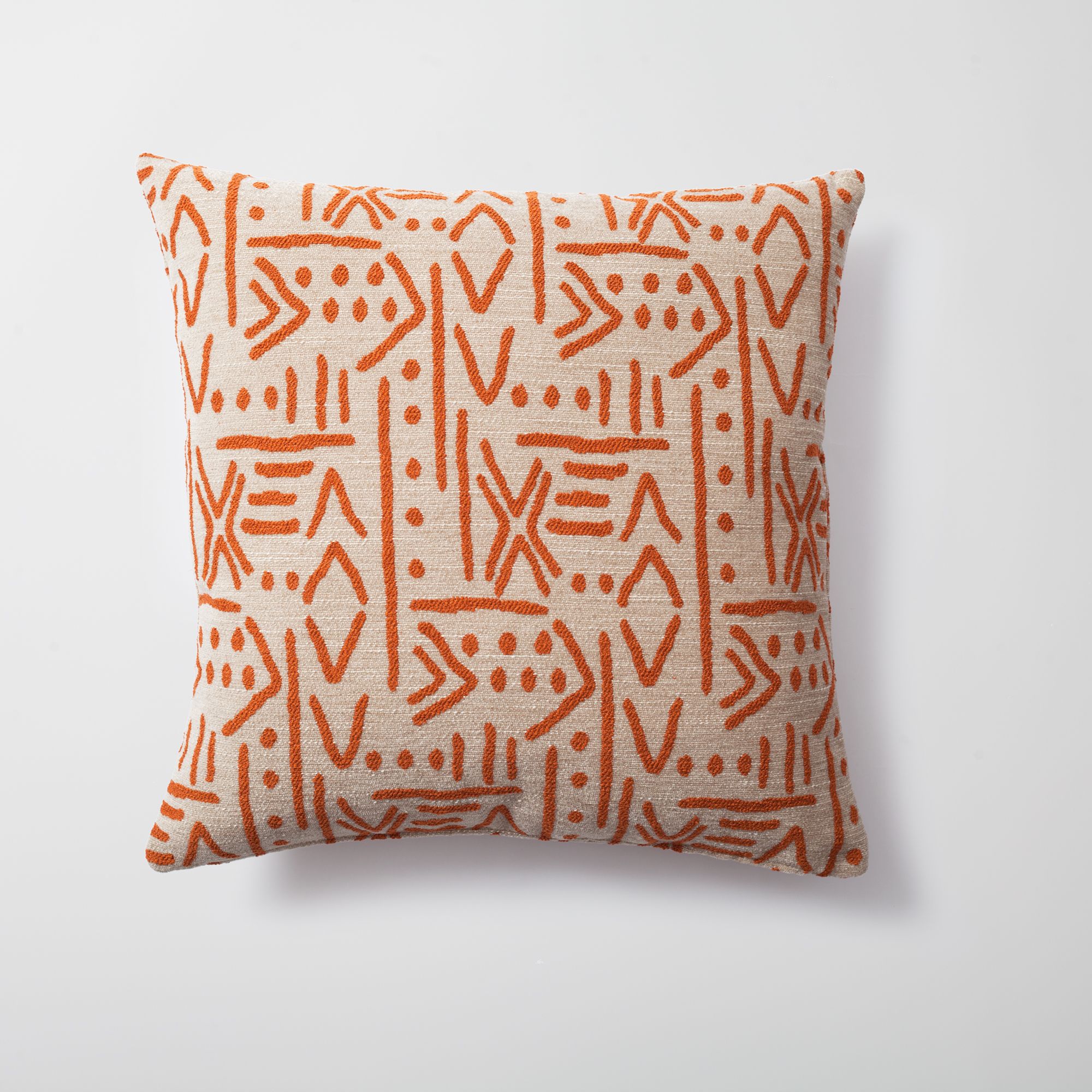 "Icon" - African Patterned 18x18 Inch Linen Pillow - Orange (Cover Only)