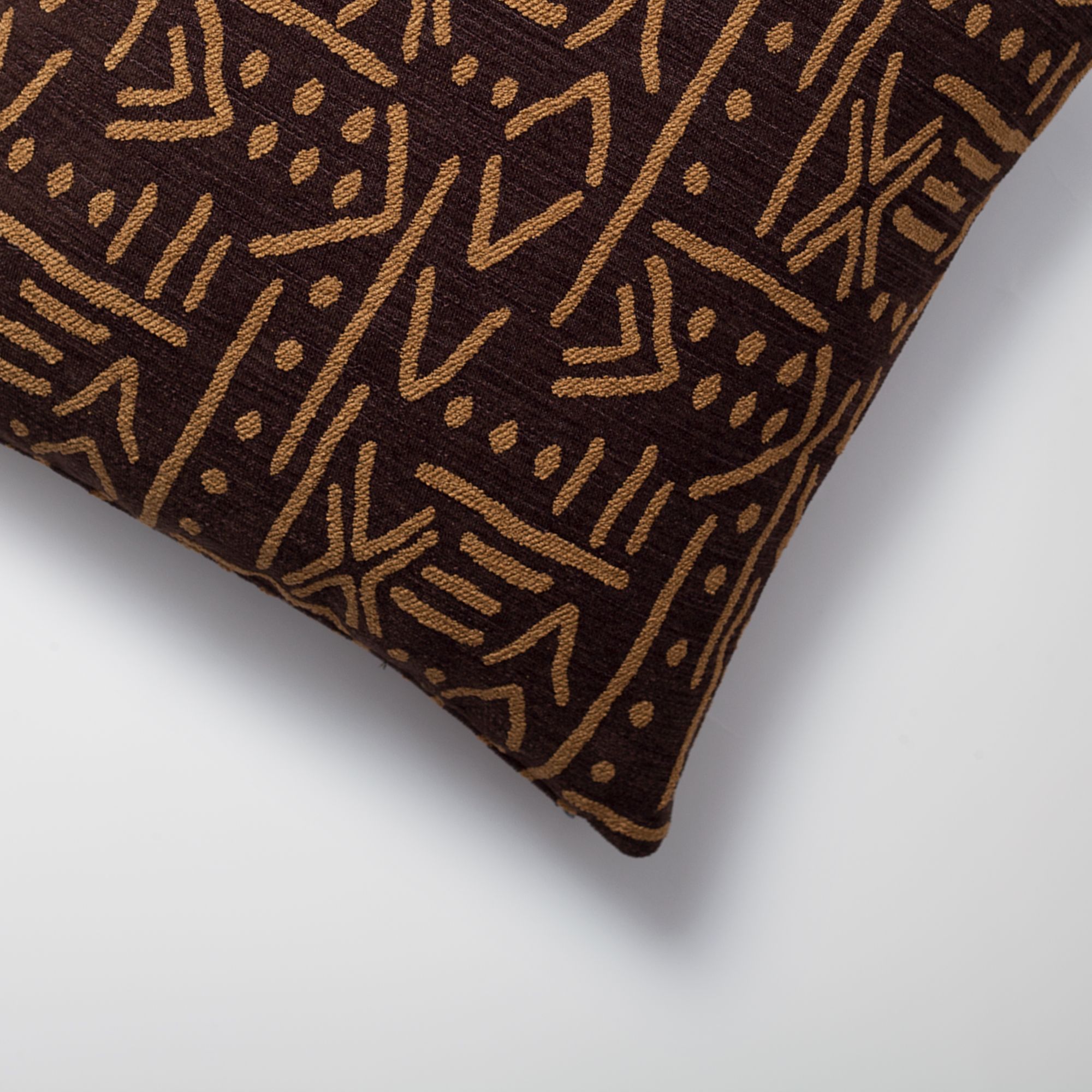 "Icon" - African Patterned 18x18 Inch Linen Pillow - Brown (Cover Only)