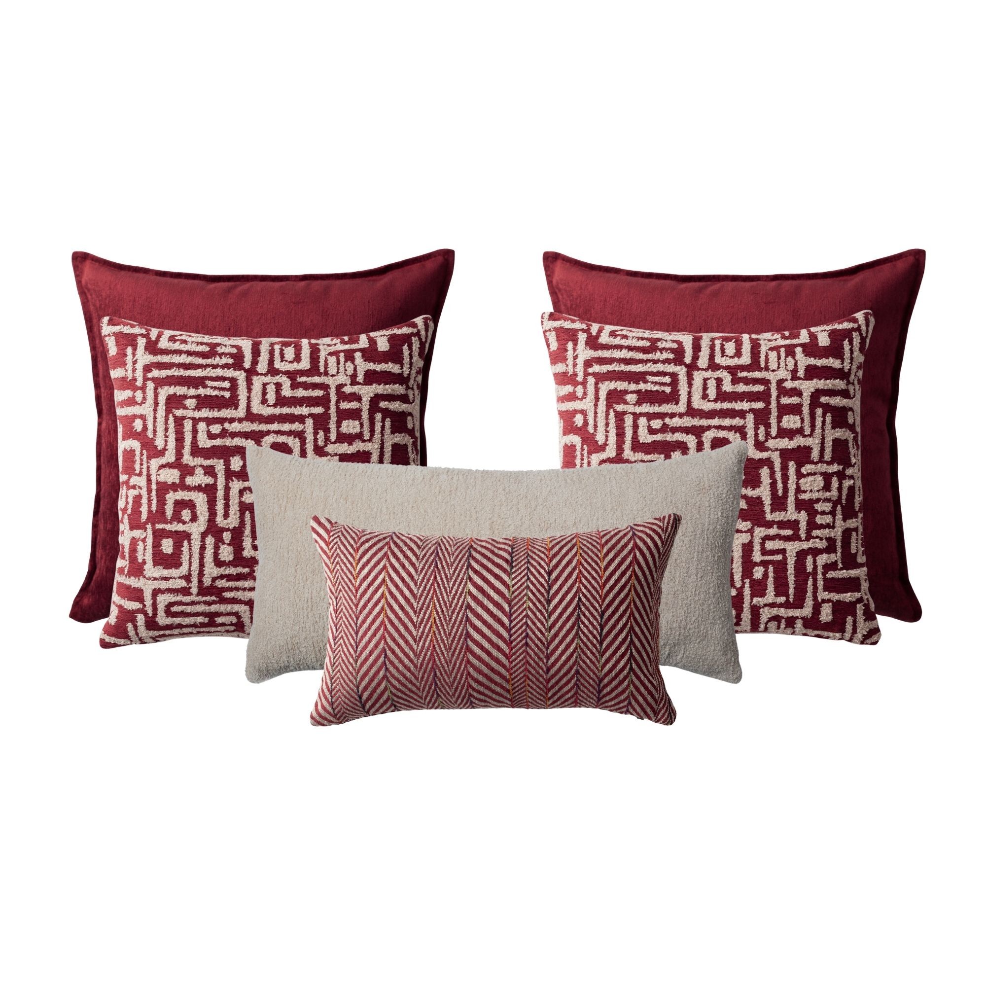 " Eliza & Gilda & Cozy & Sense " 6'lı Kombin Kırlent Set - Bordo
