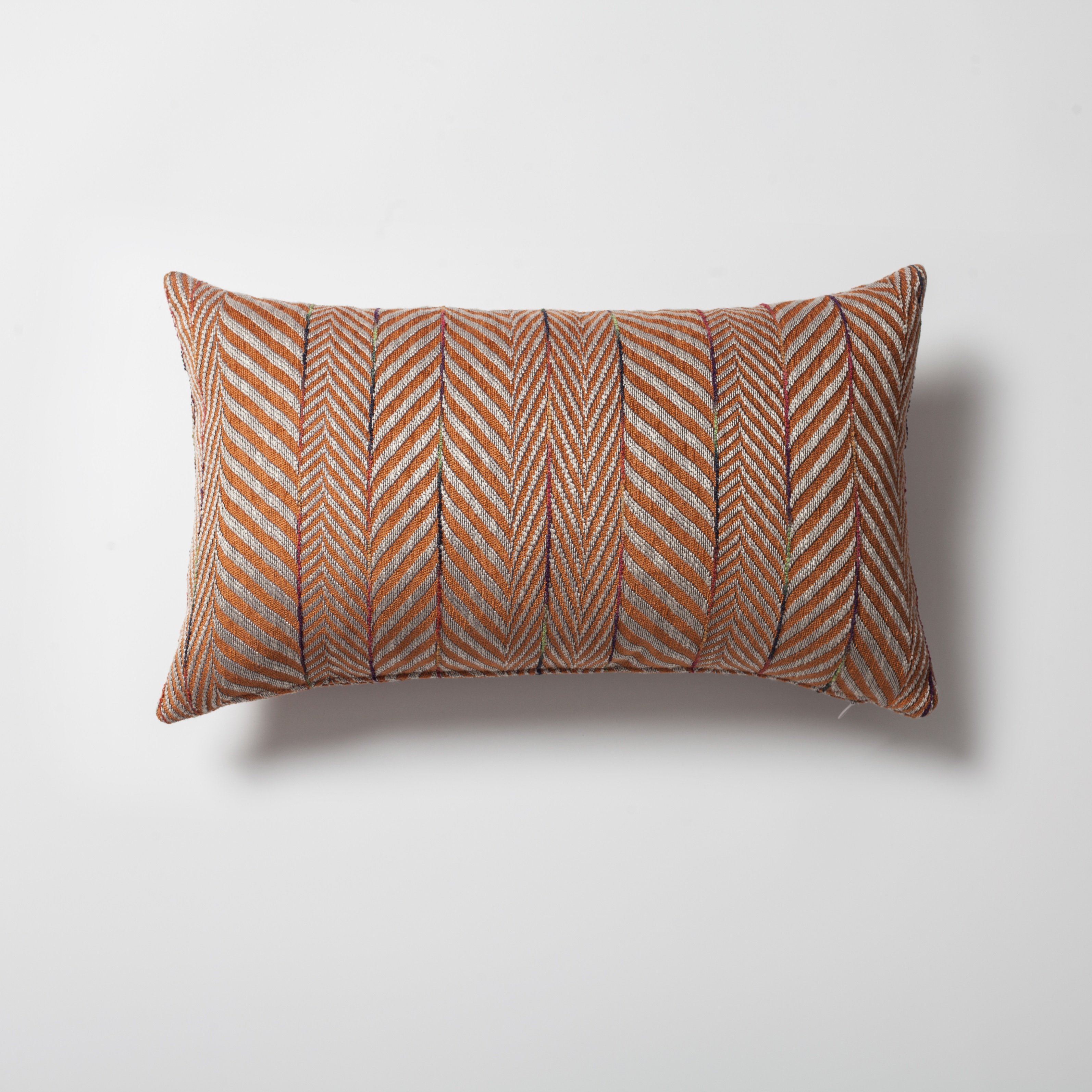 "Sense" - Linen Gradient Striped Herringbone Patterned Pillow 12x20 Inch - Orange (Cover Only)