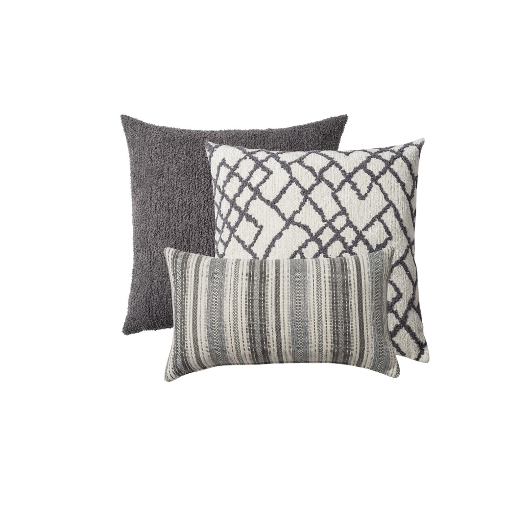 "Cozy & Maya" - Decorative Pillow - 3-piece Combo Set - Gray (Cover Only)