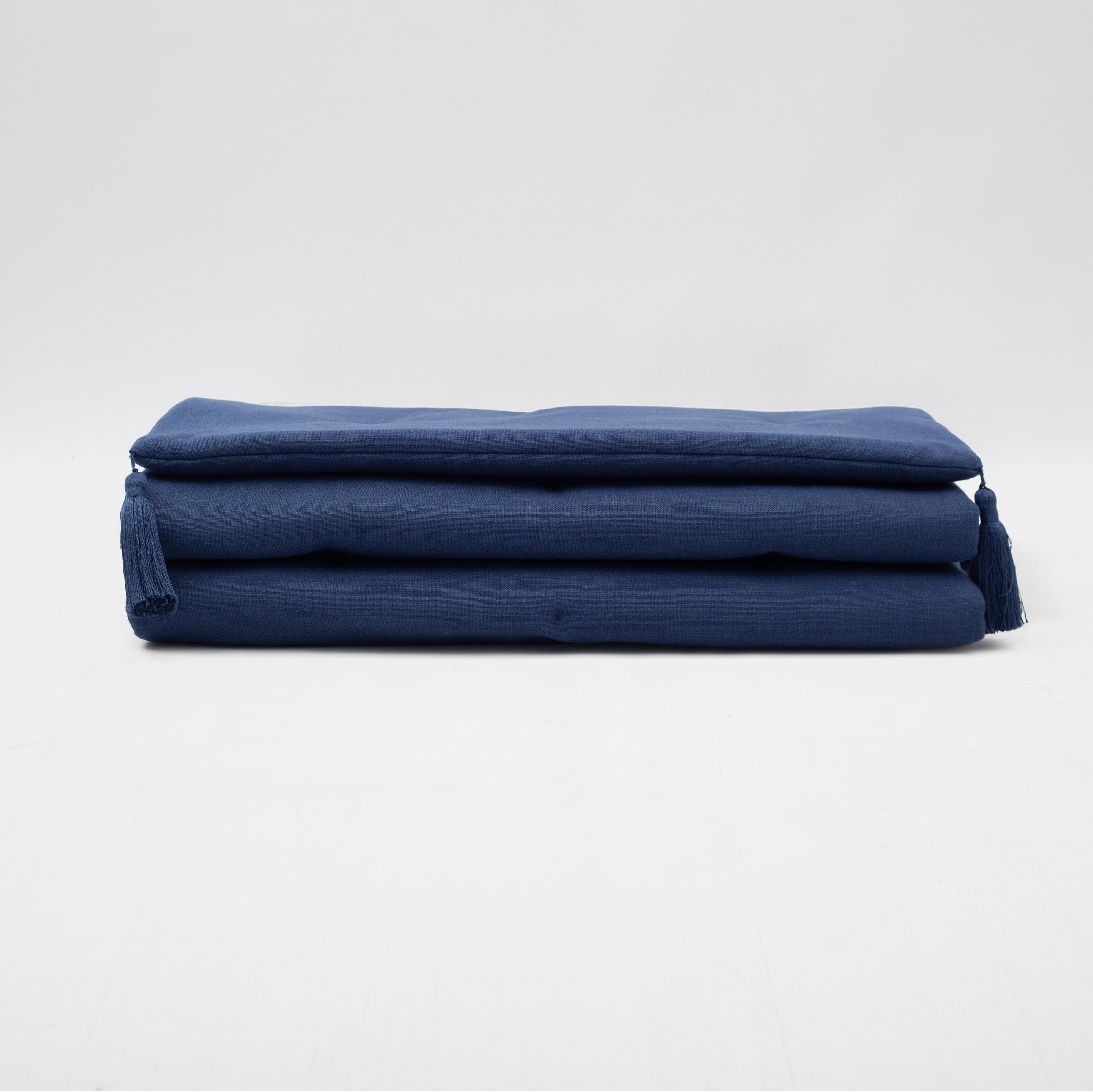 " Loom " Keten Püsküllü Yatak Runner + 4 Yastıklı Set Capri - Lacivert