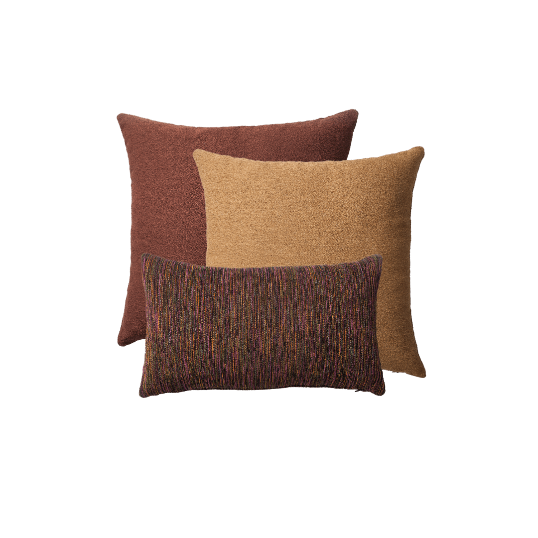 "Julia & Bamboo" - Decorative Pillow - 3-Piece Combo Set - Mustard & Brown (Cover Only)