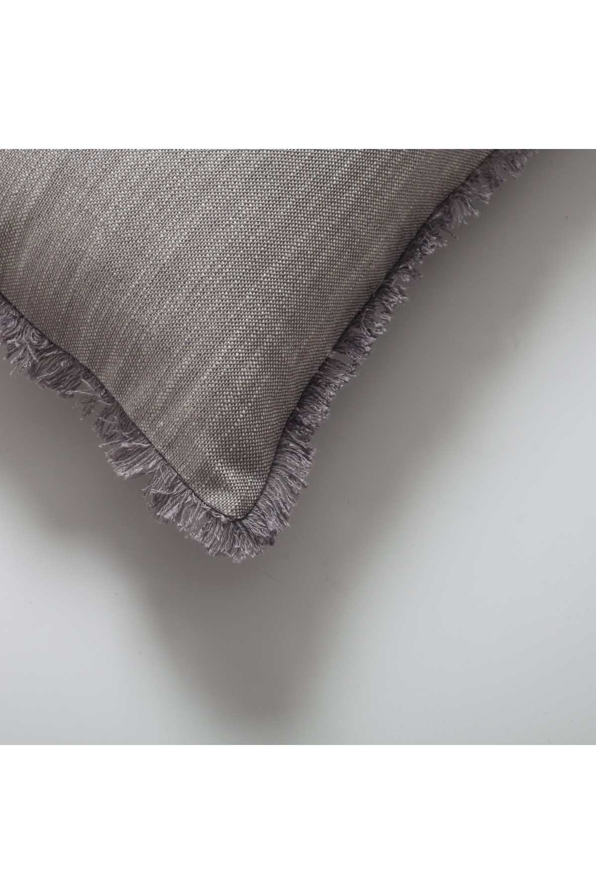 "Soho" - Linen Fringed Pillow 12x20 Inch - Light Gray (Cover Only)