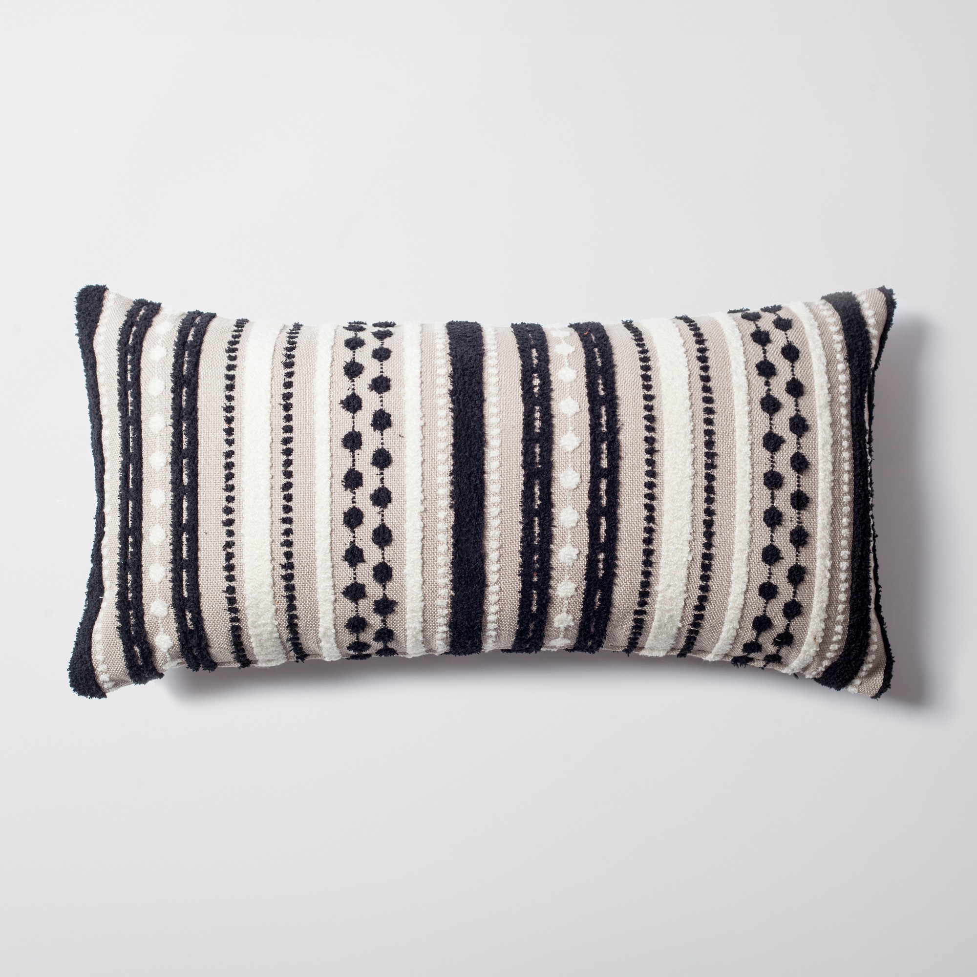 "Nomad" - Multicolored Striped Linen Decorative Pillow 14x28 Inch - Black & White (Cover Only)