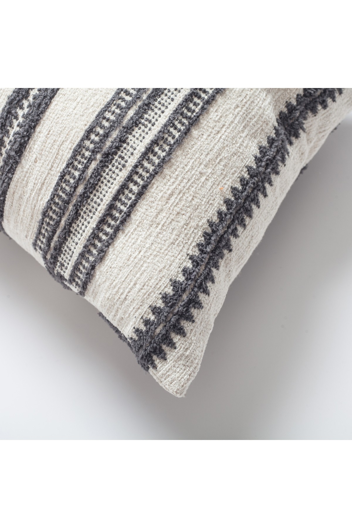 "Mitos" - Ethnic Striped Patterned 16x24 Inch Pillow - Gray (Cover Only)