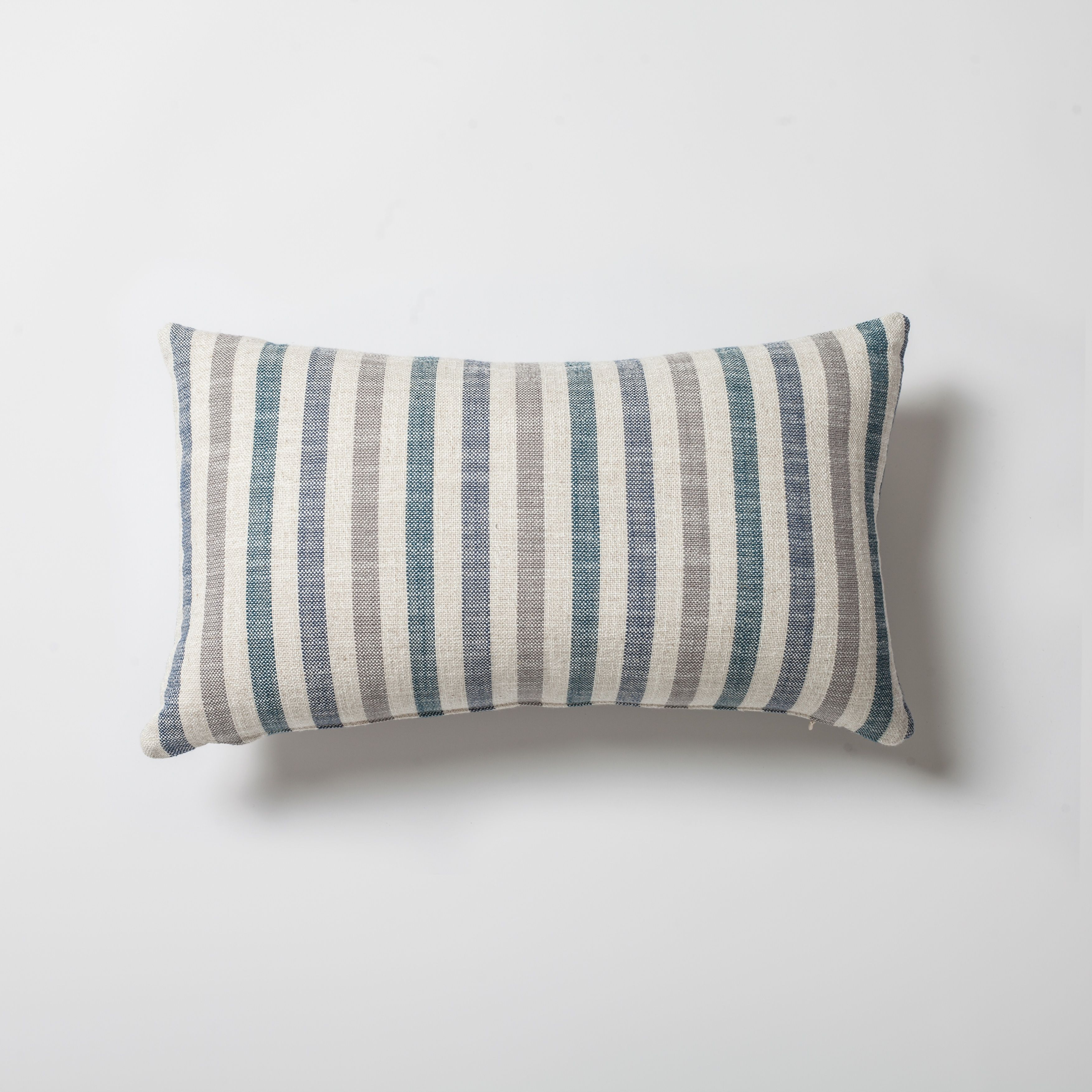 "Capri" - Linen Striped %100 Natural Cushion 12x20 Inch - Blue (Cover Only)