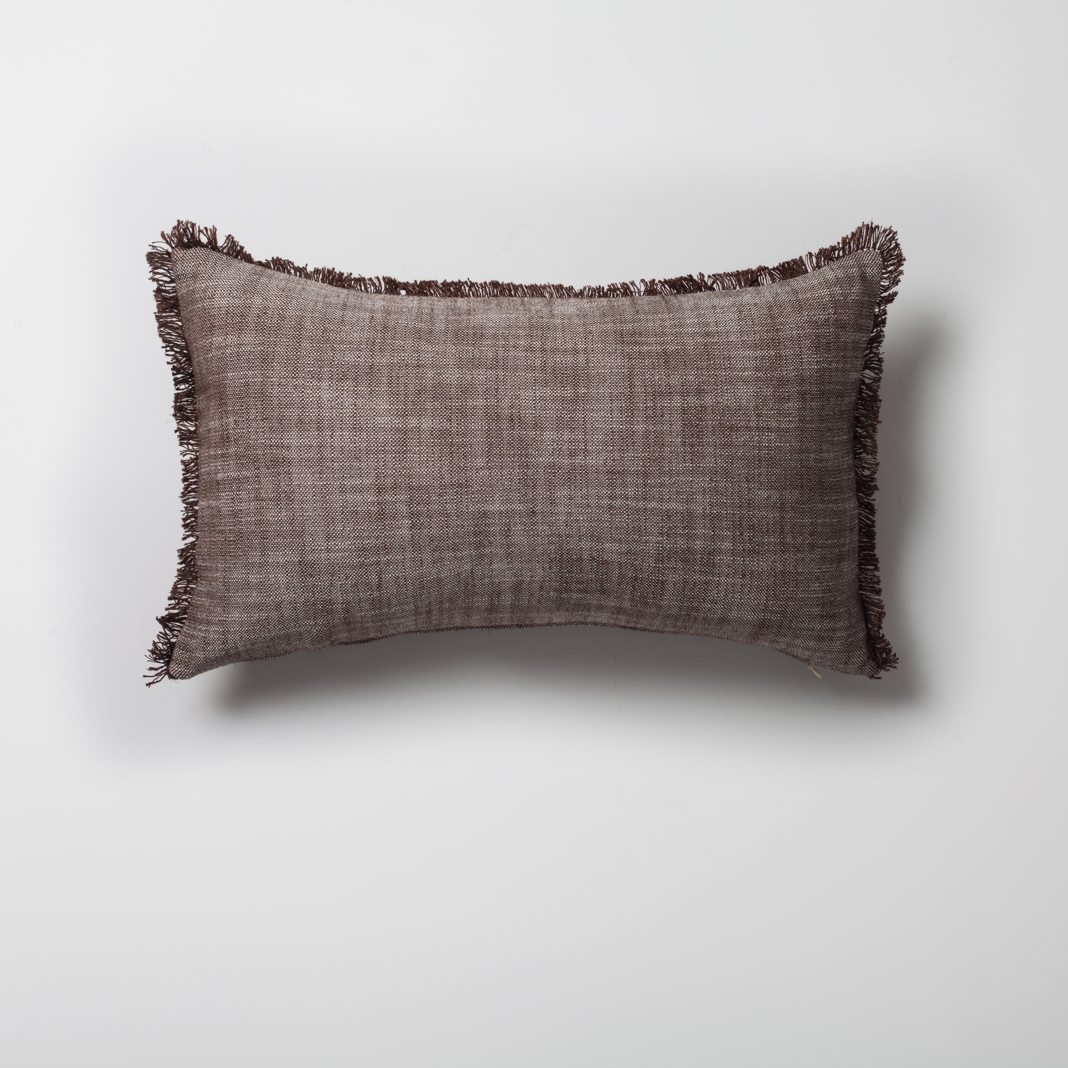 "Soho" - Linen Fringed Pillow 12x20 Inch - Brown (Cover Only)