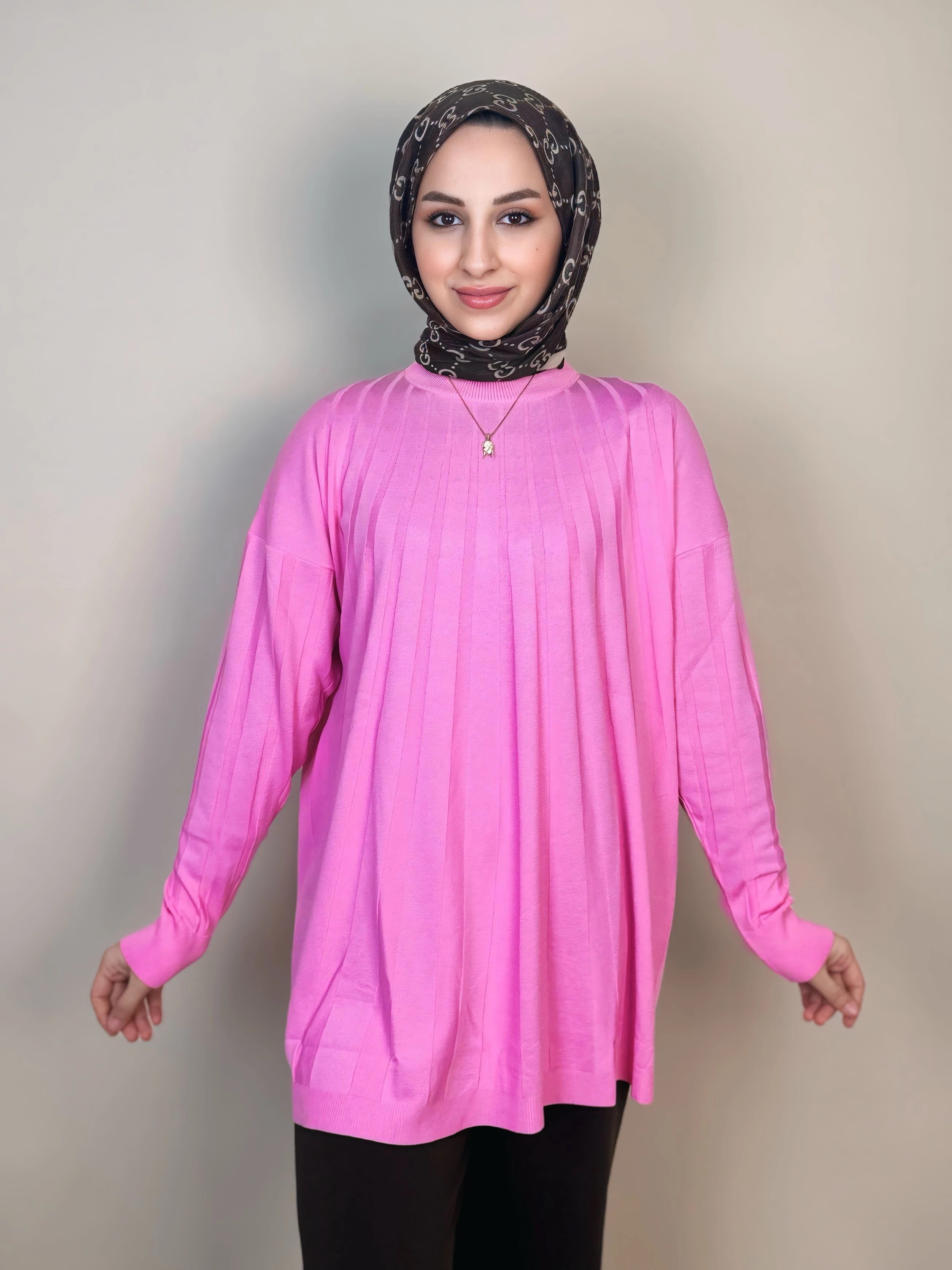 Plise Detaylı Relax Fit Tesettür Tunik