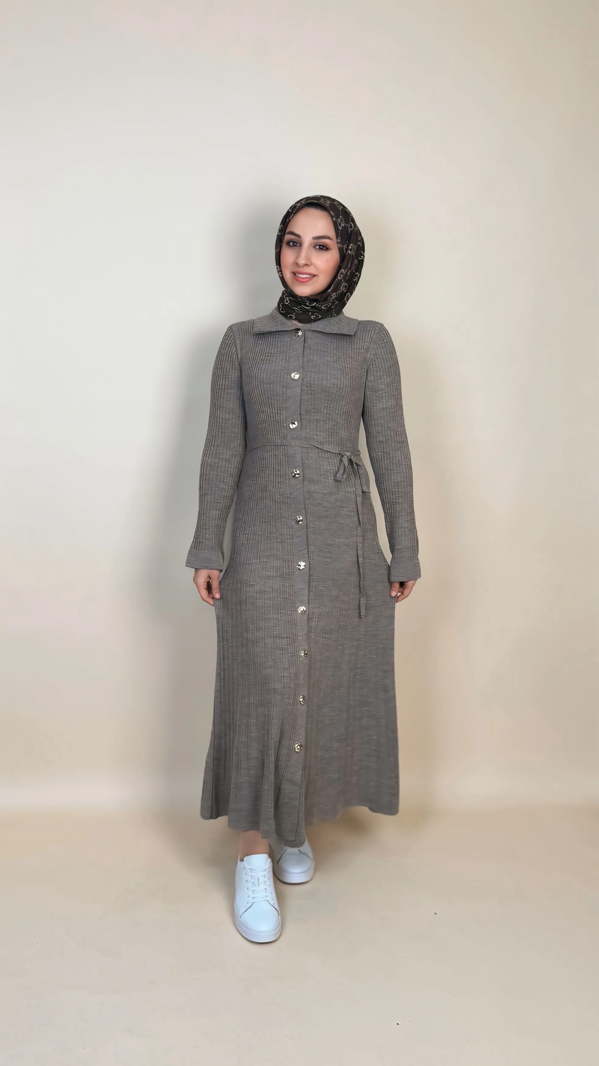 Viyena Model Fitilli Triko Elbise - gri