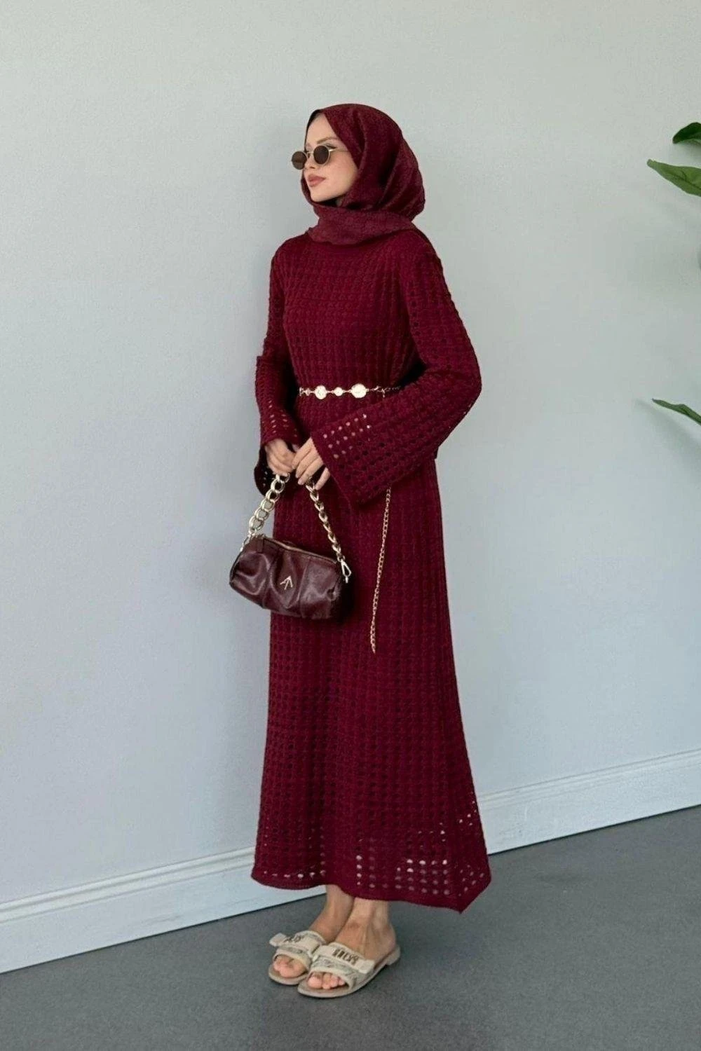 Ajurlu Elbise - bordo