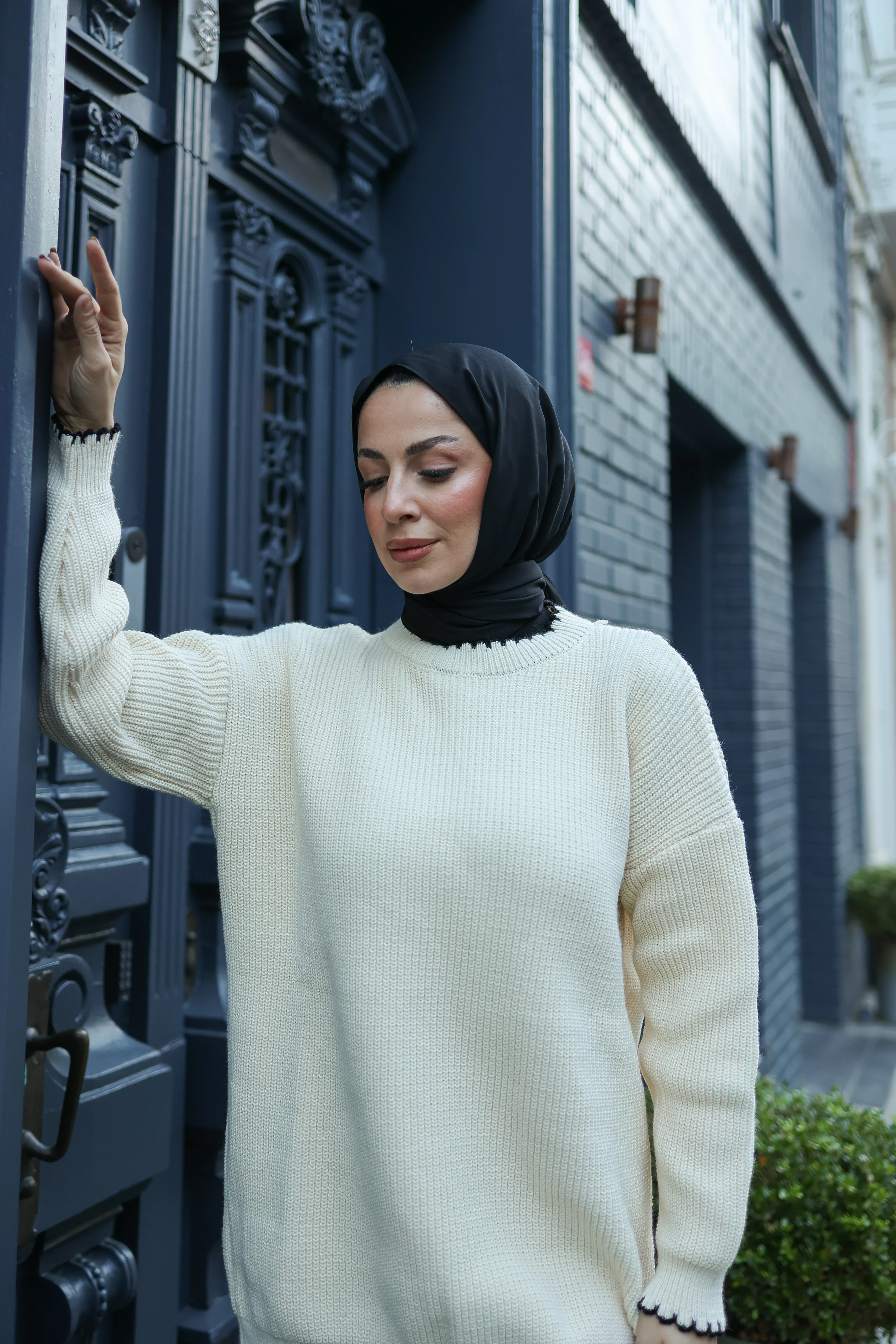 Luazul Oversize Triko Kazak - beyaz