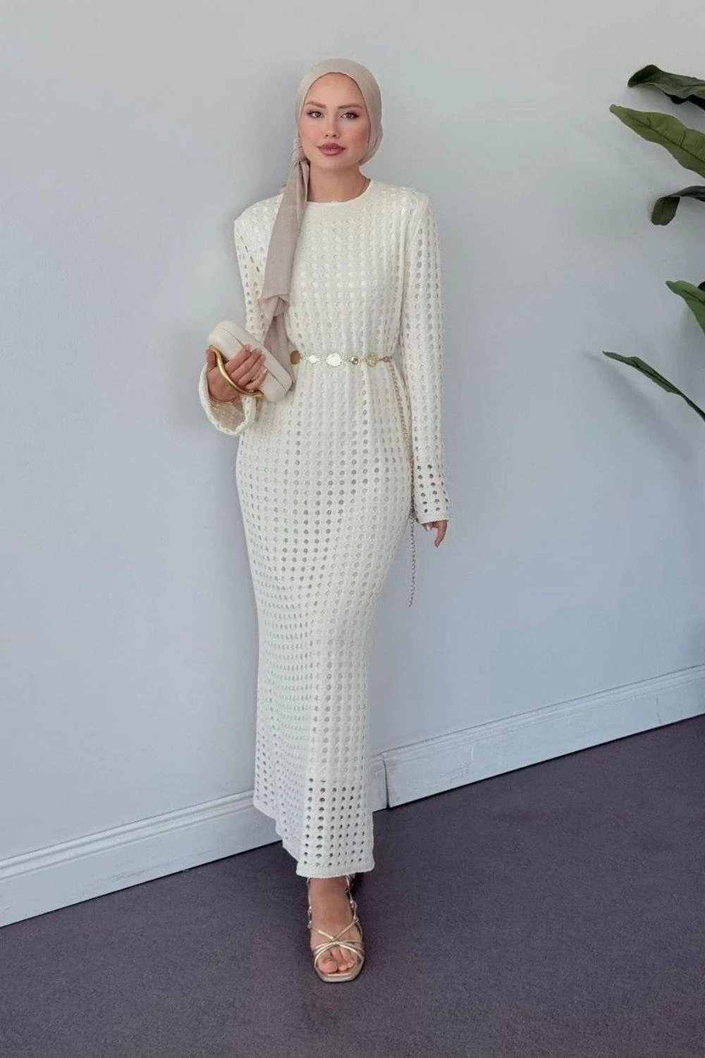 Ajurlu Elbise - krem