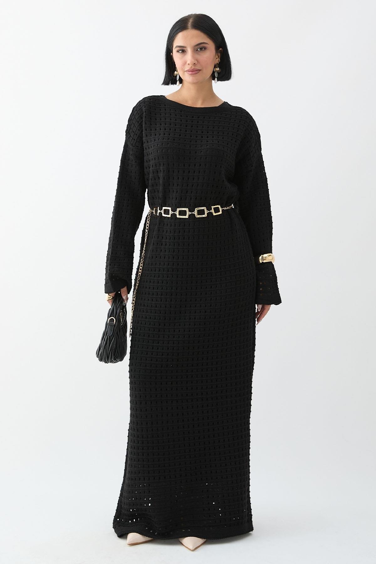 Ajurlu Elbise - siyah