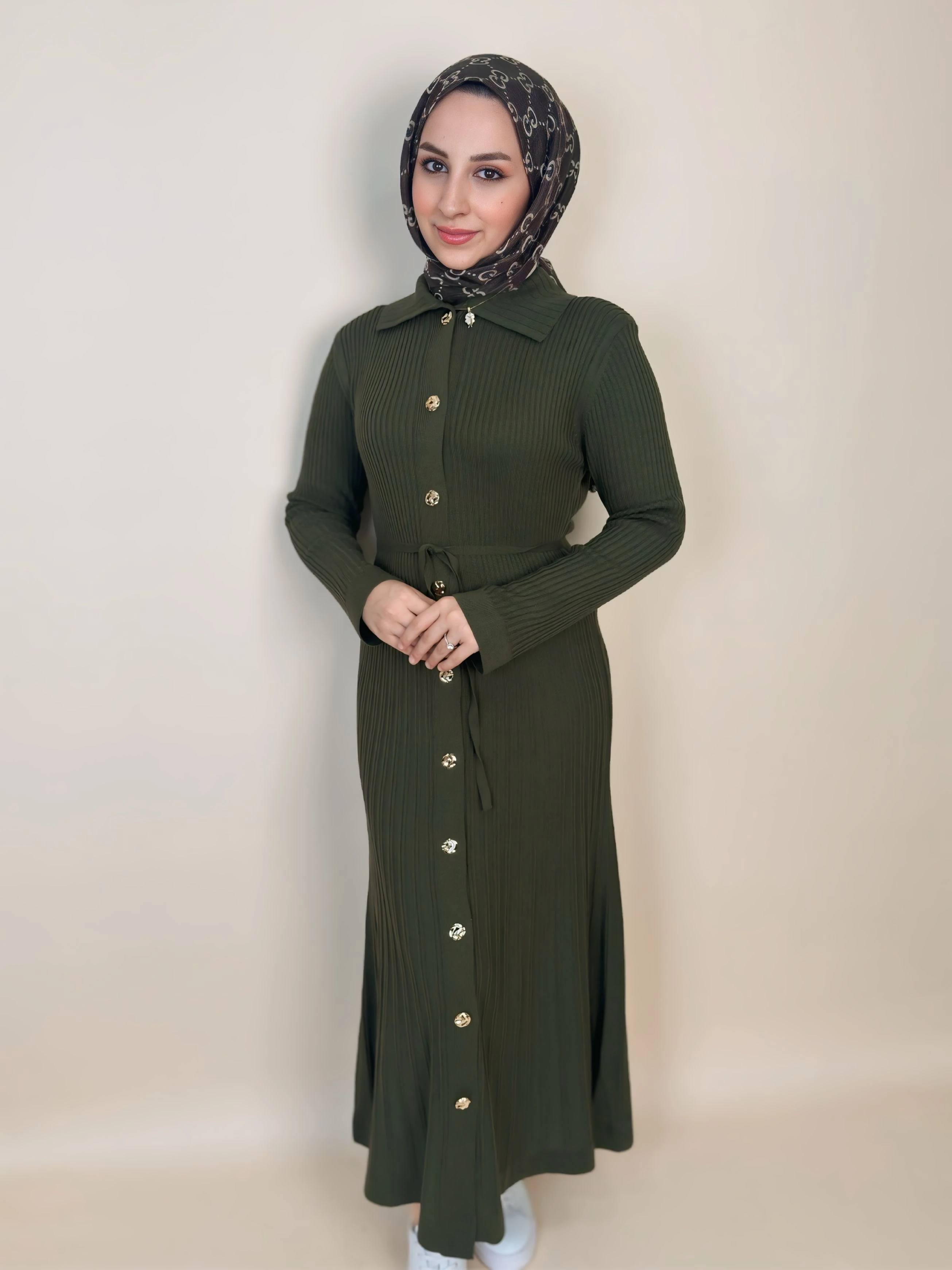 Viyena Model Fitilli Triko Elbise - yeşil