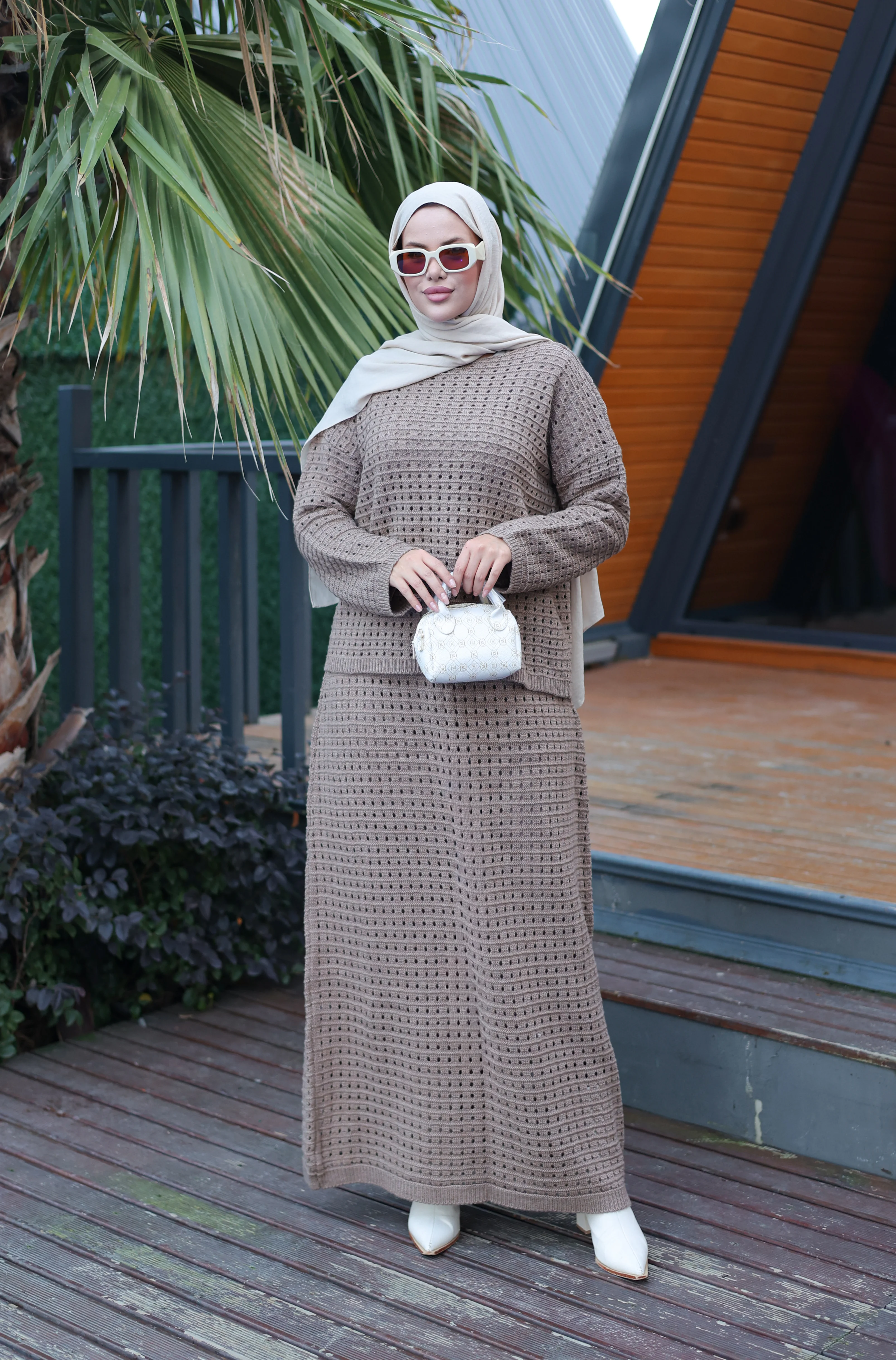 Ajurlu Triko Takım - bej