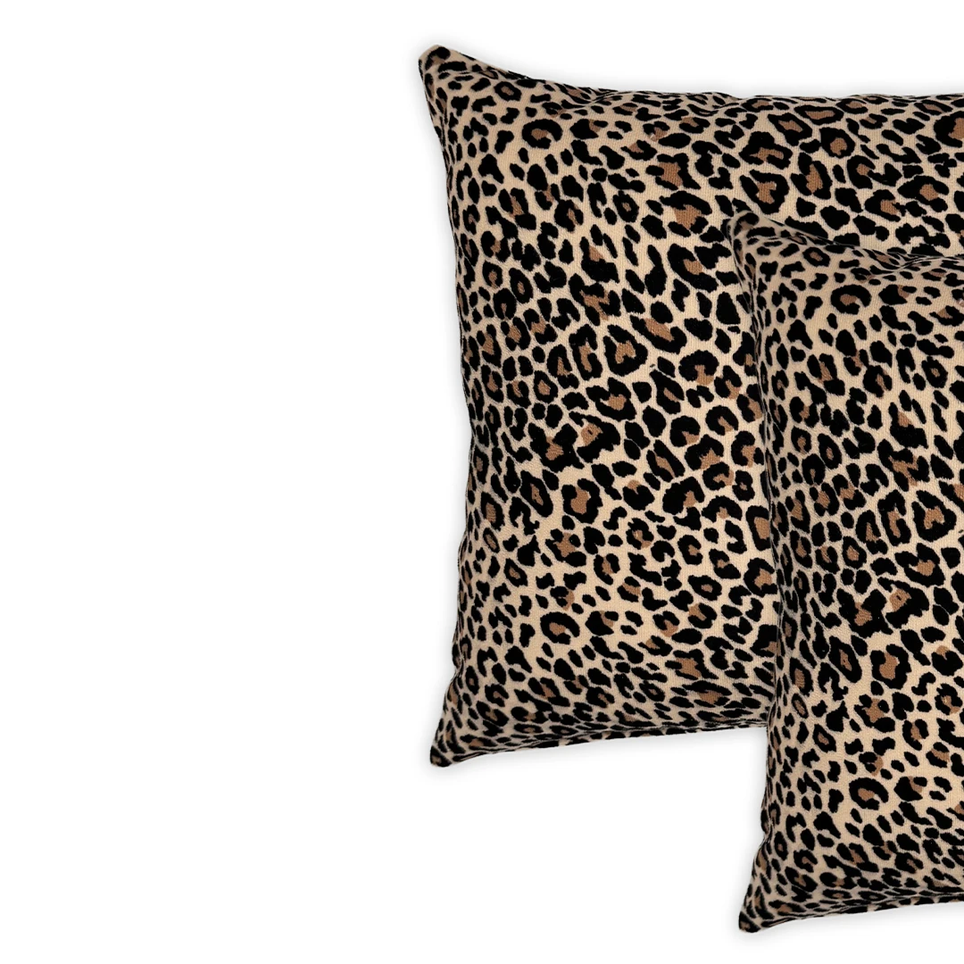 Leopar Süet 2'li Set Dekoratif Kırlent Kılıfı - Bej Renk 45x45