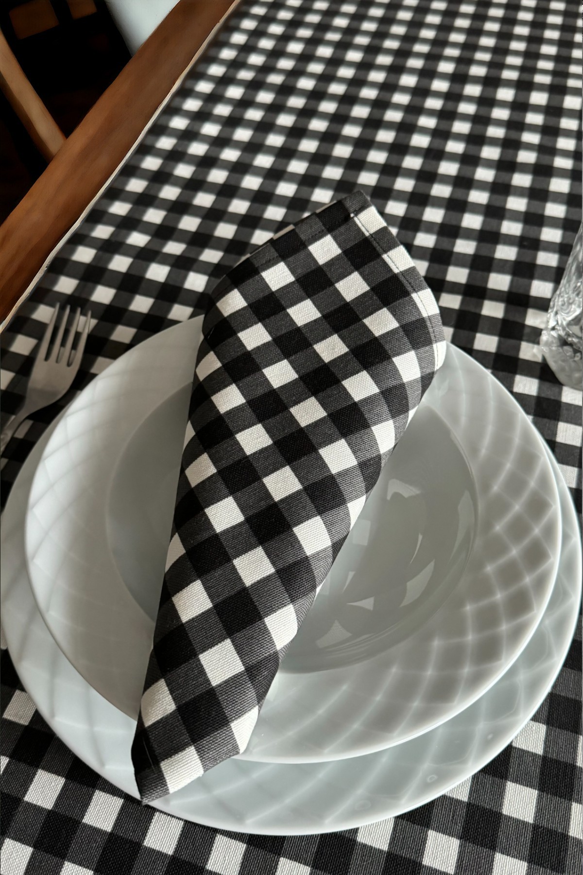 Pamuk Duck Keten Pötikare Desenli 2'li Servis Sunum Kumaş Peçetesi 40x40cm