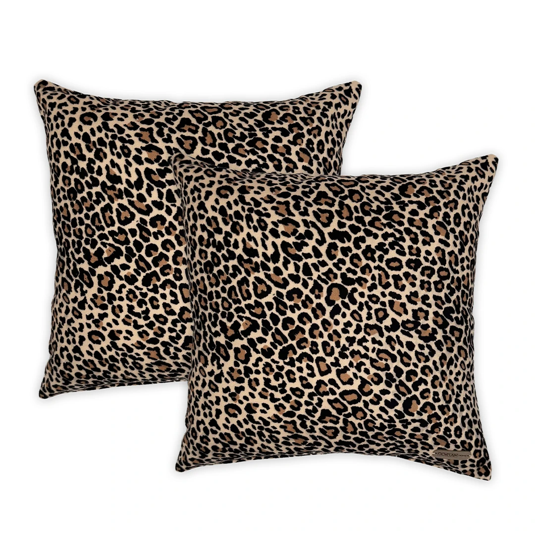 Leopar Süet 2'li Set Dekoratif Kırlent Kılıfı - Bej Renk 45x45 image
