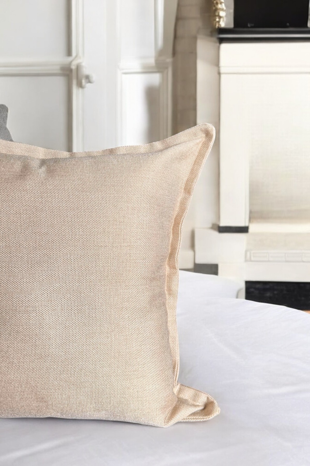 Vera Basic Keten Döşemelik Kumaş Kenar Detaylı Krem Kare Dekoratif Kırlent Kılıfı 40x40cm 45x45cm 50x50cm