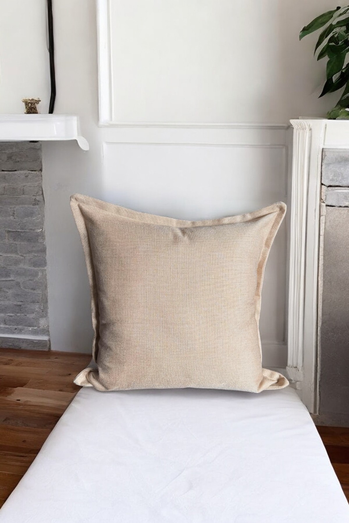 Vera Basic Keten Döşemelik Kumaş Kenar Detaylı Krem Kare Dekoratif Kırlent Kılıfı 40x40cm 45x45cm 50x50cm