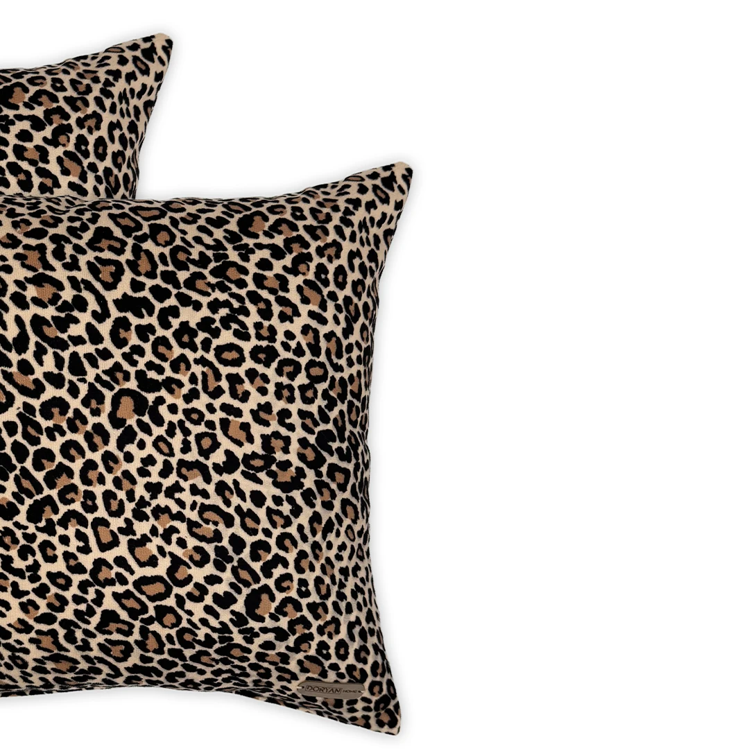 Leopar Süet 2'li Set Dekoratif Kırlent Kılıfı - Bej Renk 45x45